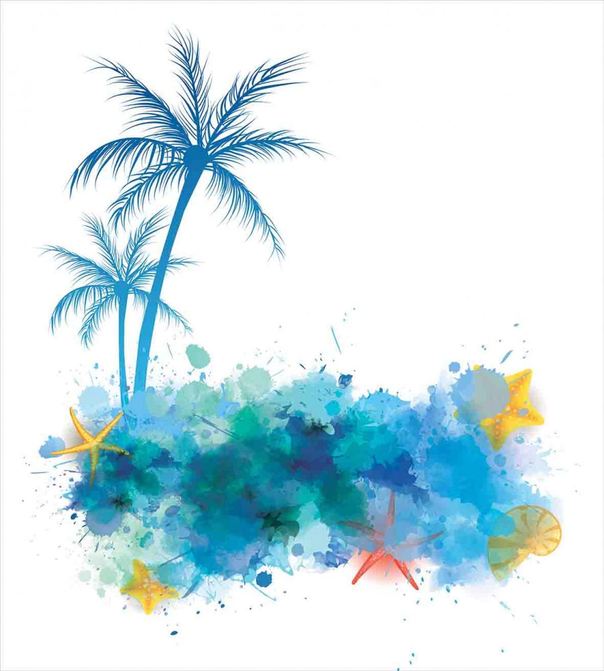 Seashells Blue Palm Art — Pattern