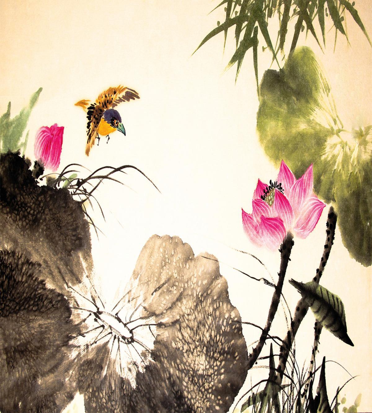 Bird Jumping into Lotus — Pattern