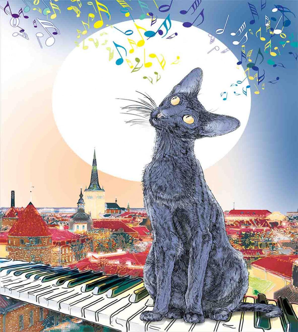 Cat on Rooftop Sunset Music — Pattern