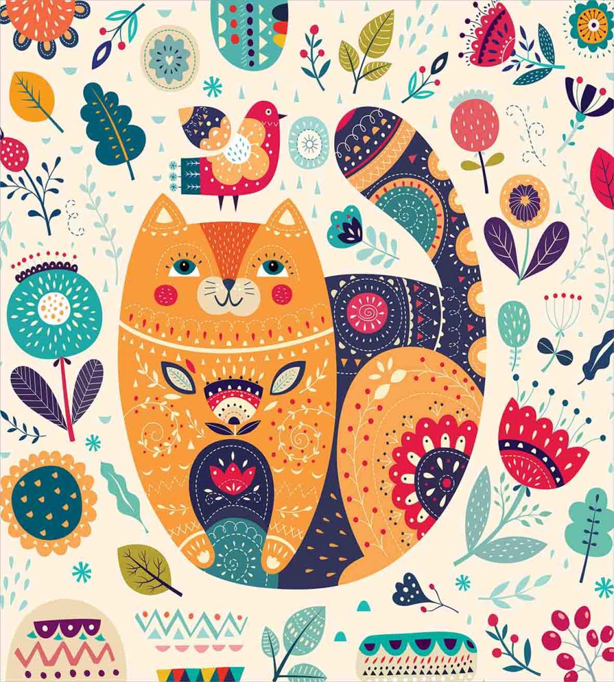 Cat and Flower Leaf — Pattern