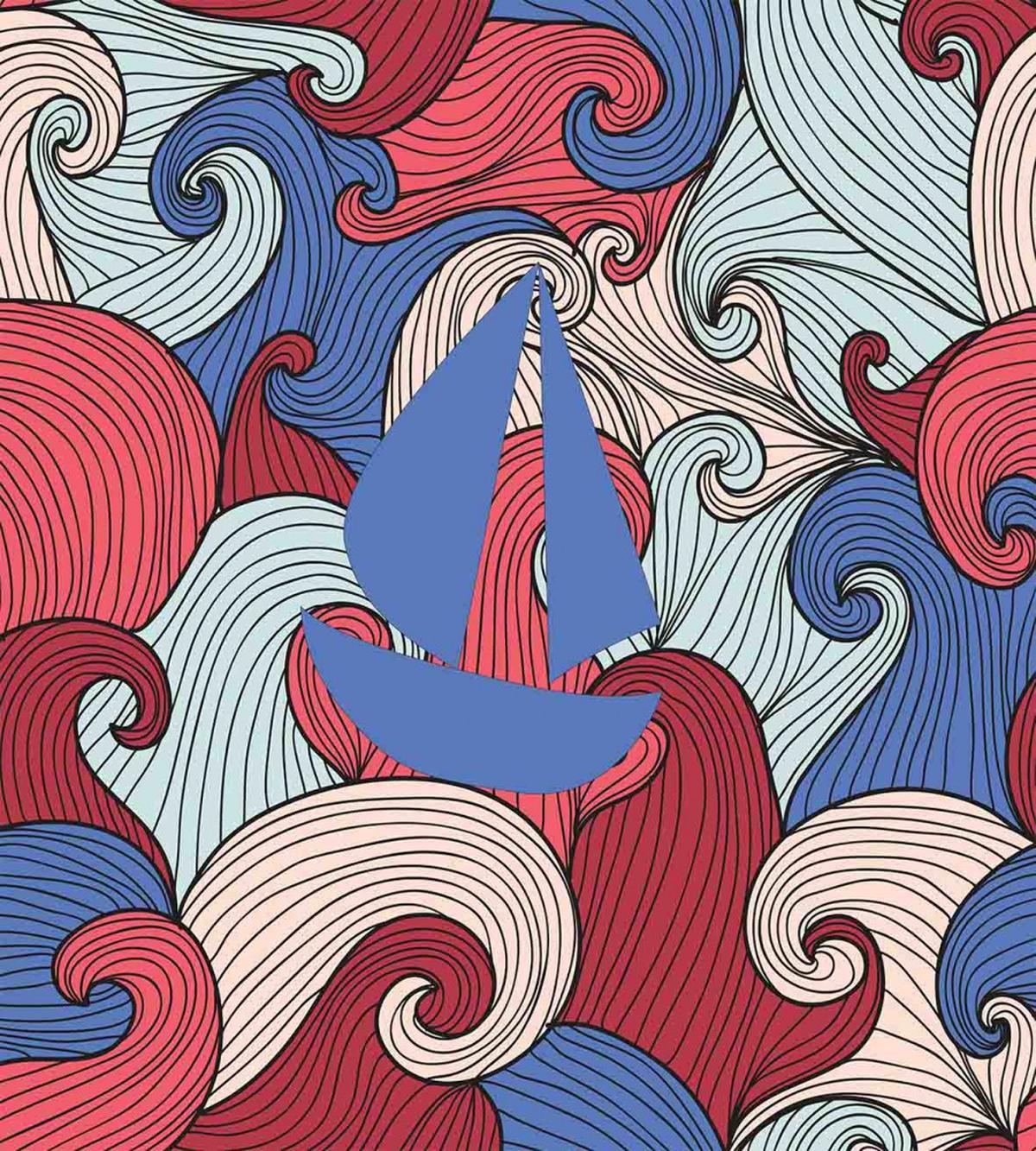 Blue Boat Silhouette — Pattern