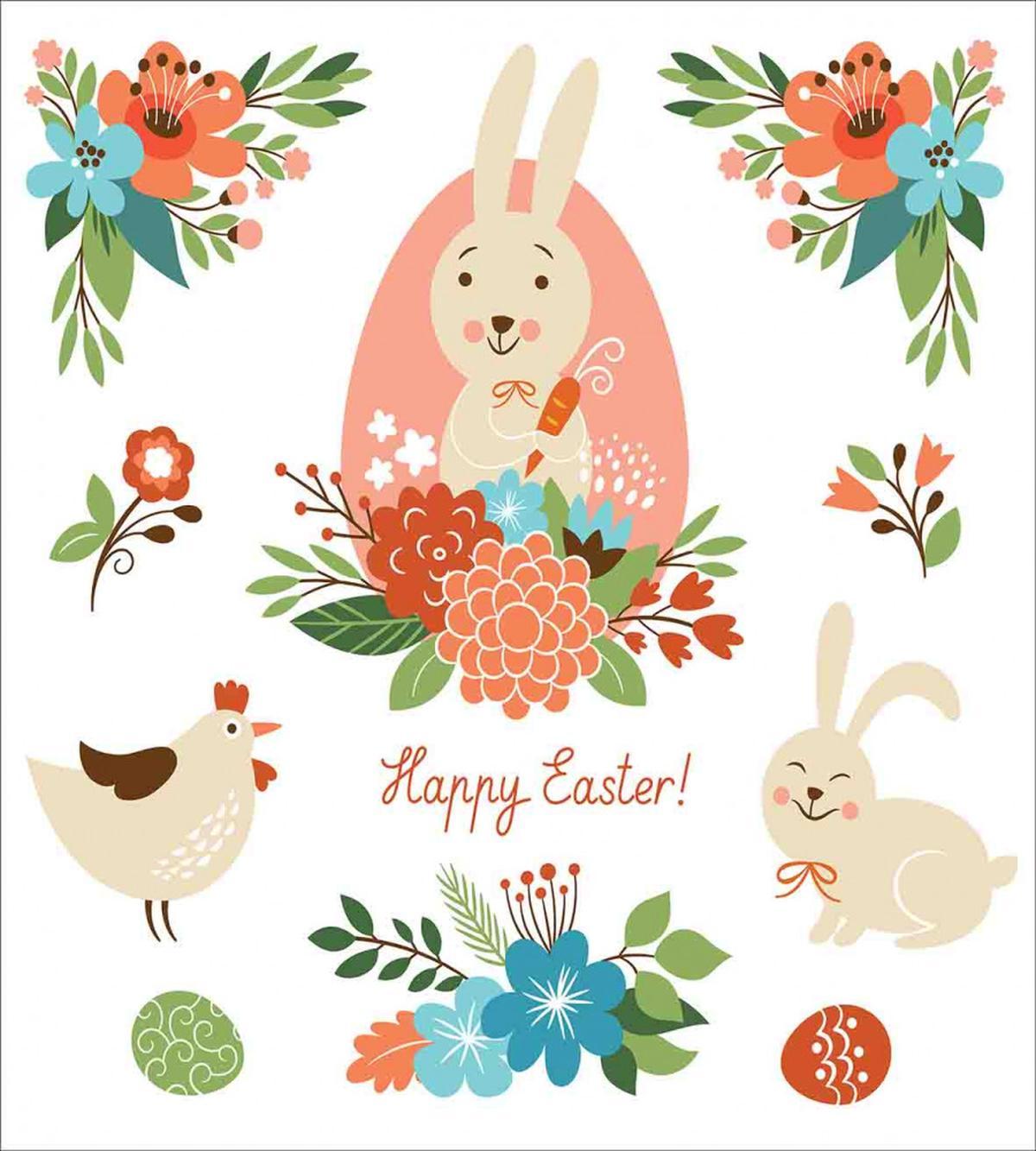 Pastel Bunny Flowers Cartoon — Pattern