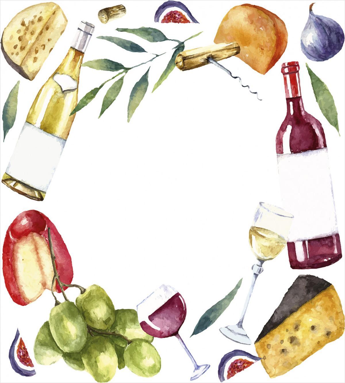 Watercolor Food Wine Frame — Pattern