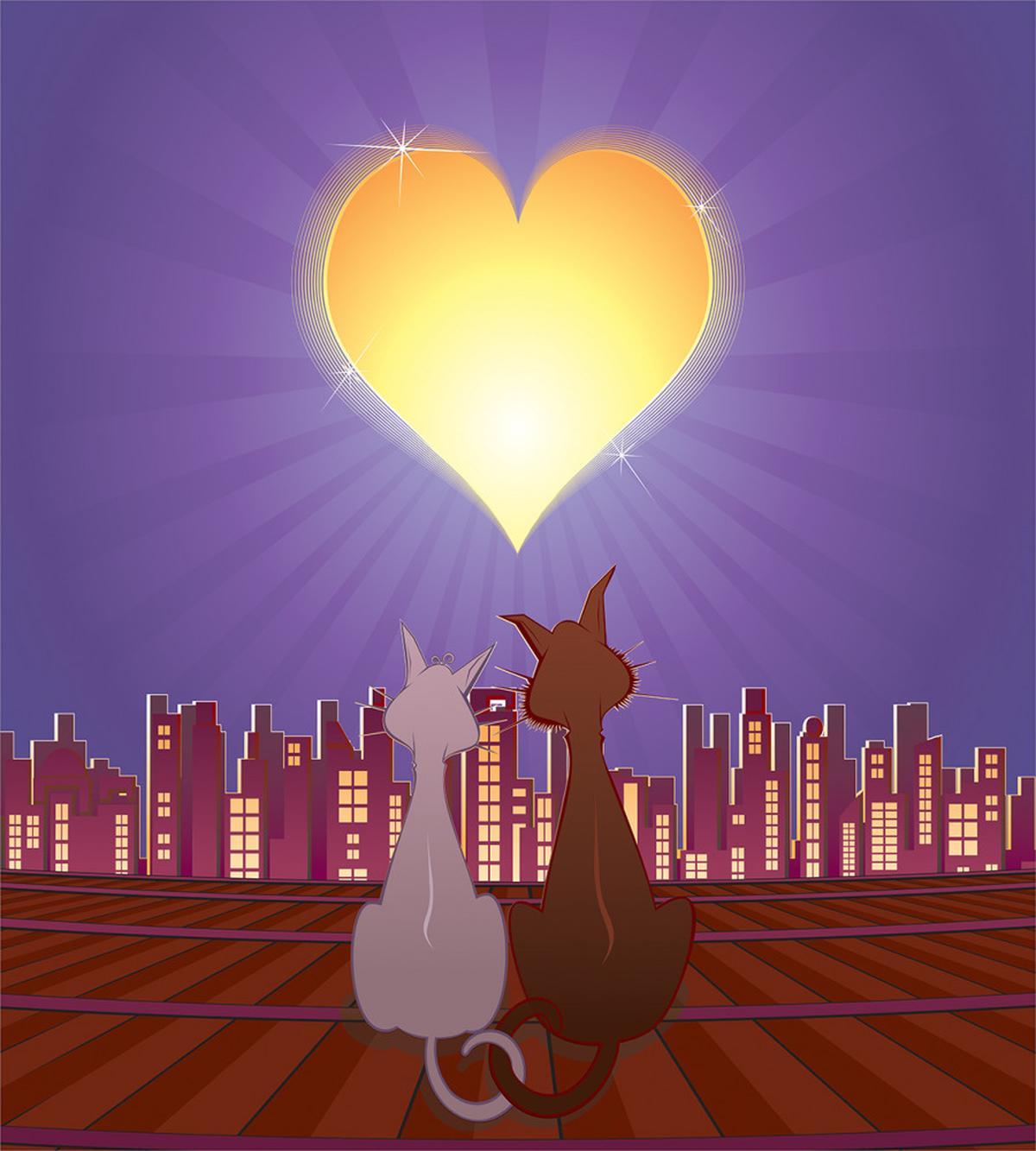 Cat Couple Heart Moon — Pattern