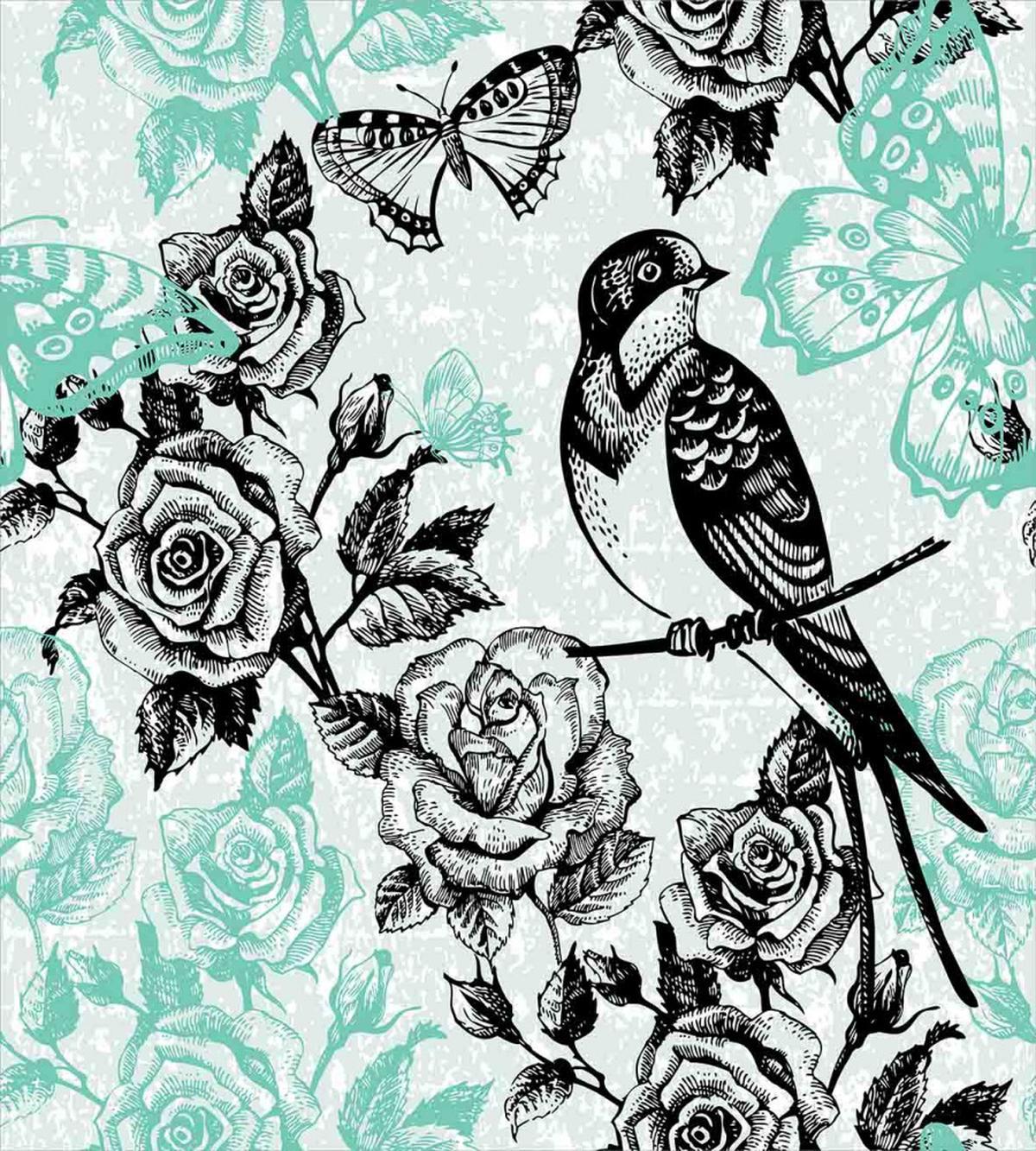 Mockingbird on Rose Tree — Pattern