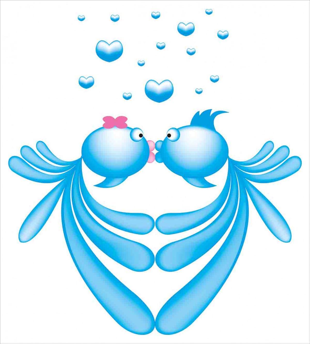 Blue Cartoon Fishes Heart — Pattern