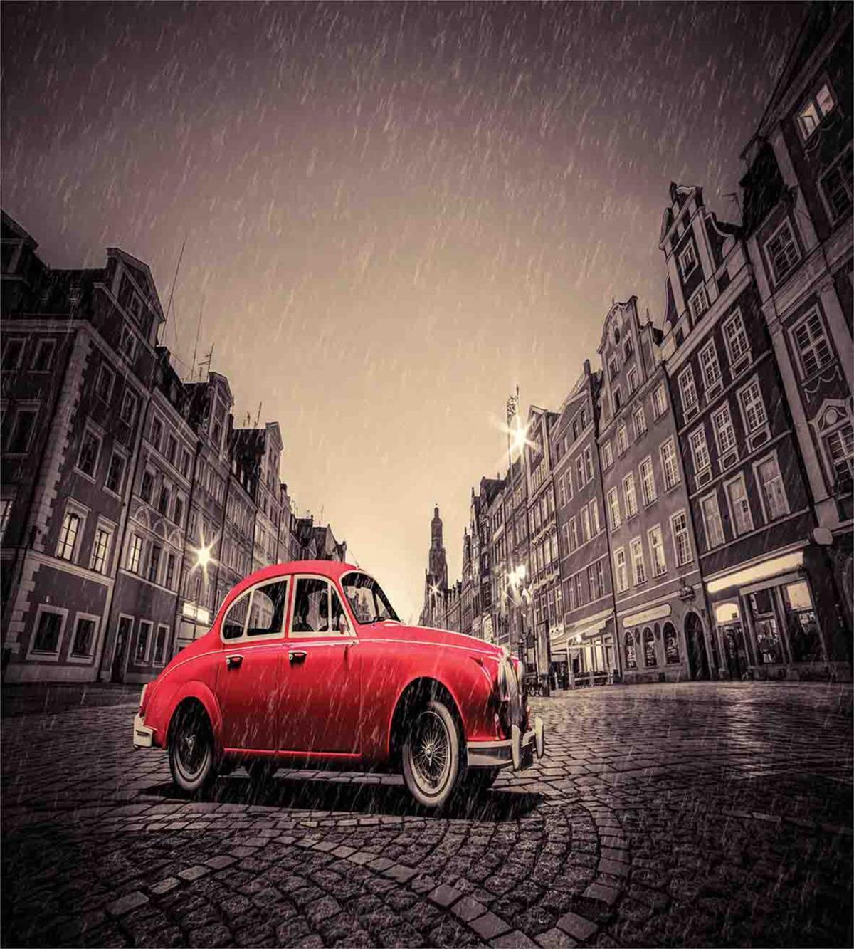 Retro Car on Cobblestone Road — Pattern