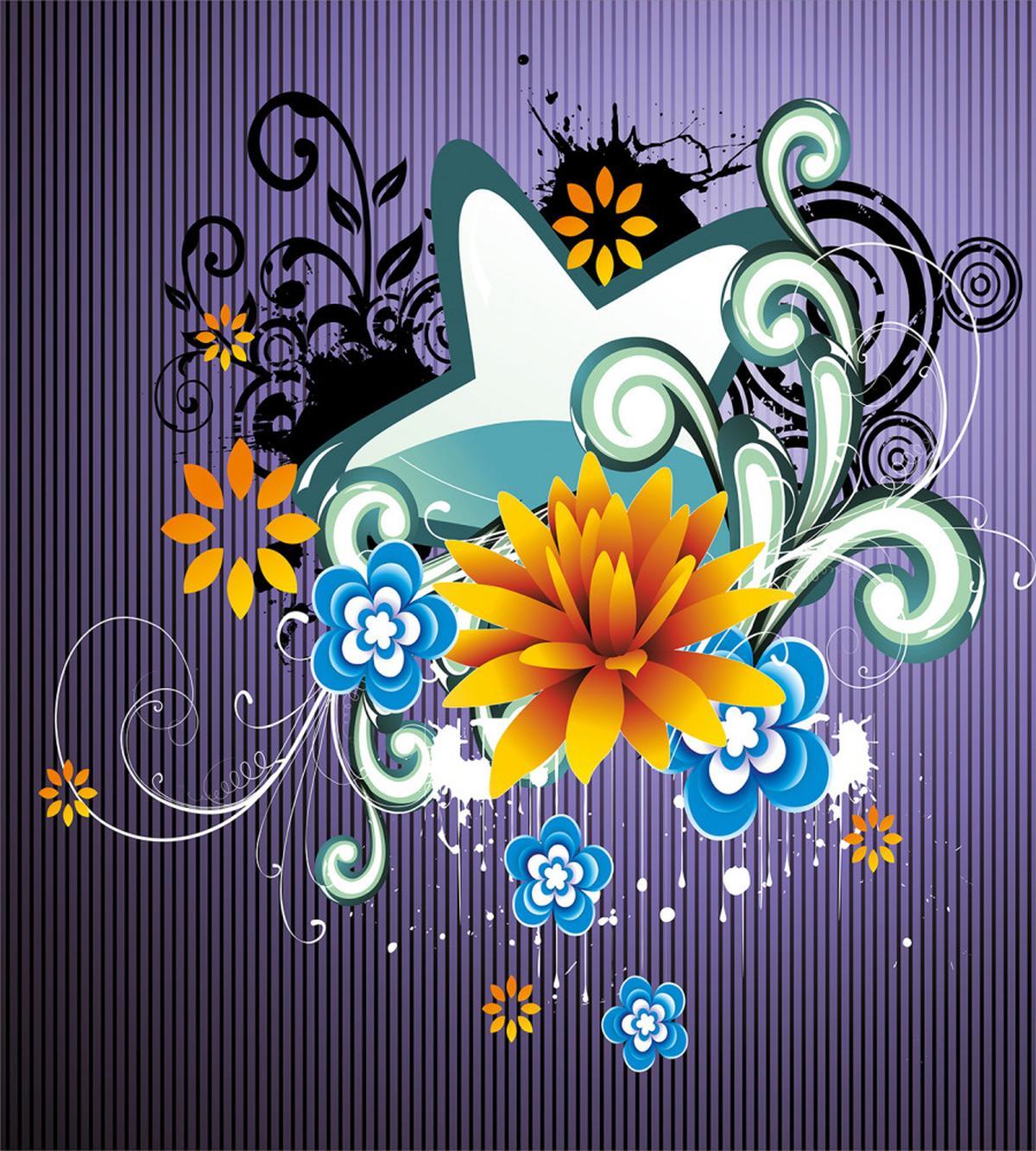 Stars Flowers Swirls — Pattern