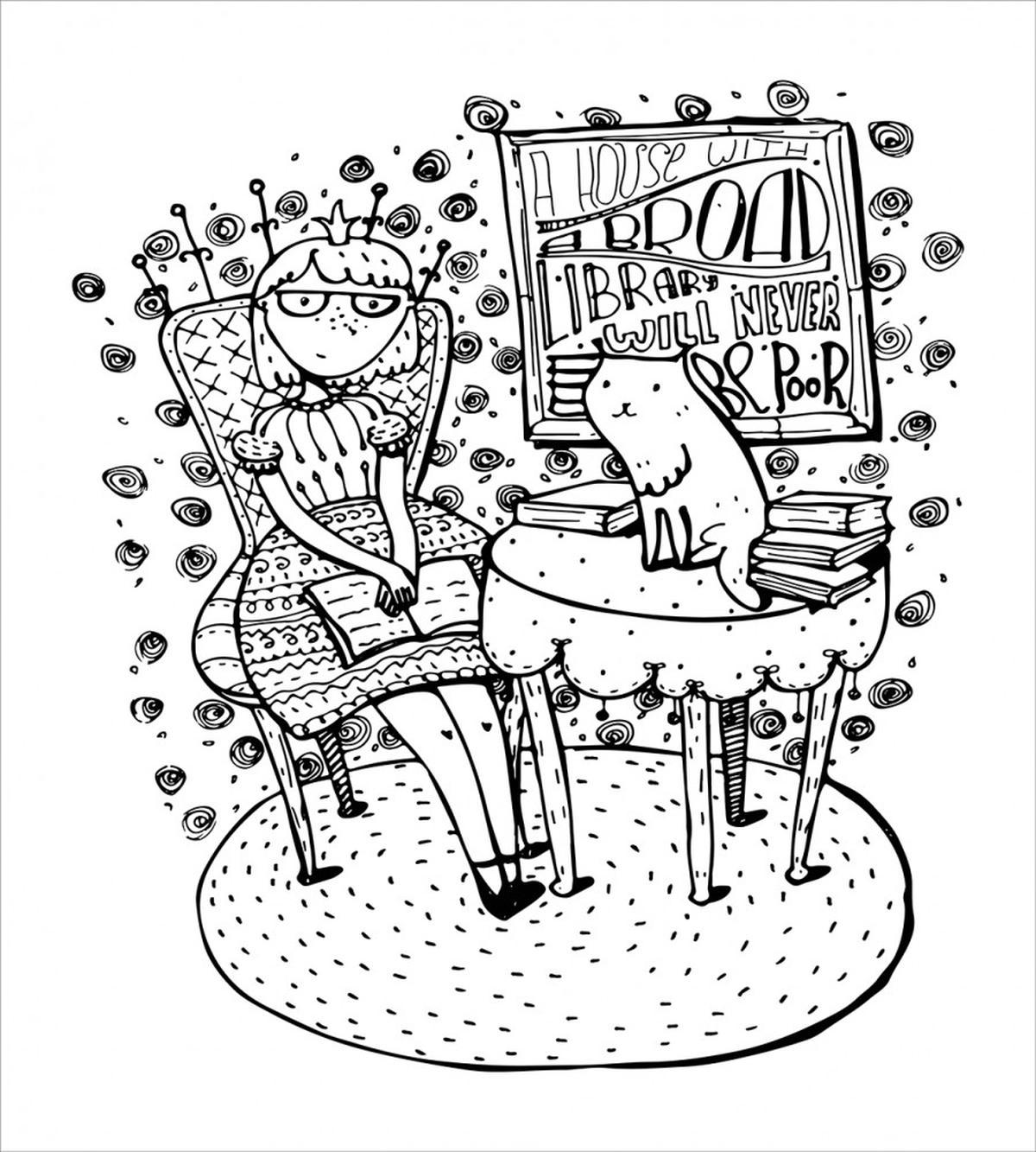 Princess Girl with Her Cat — Pattern