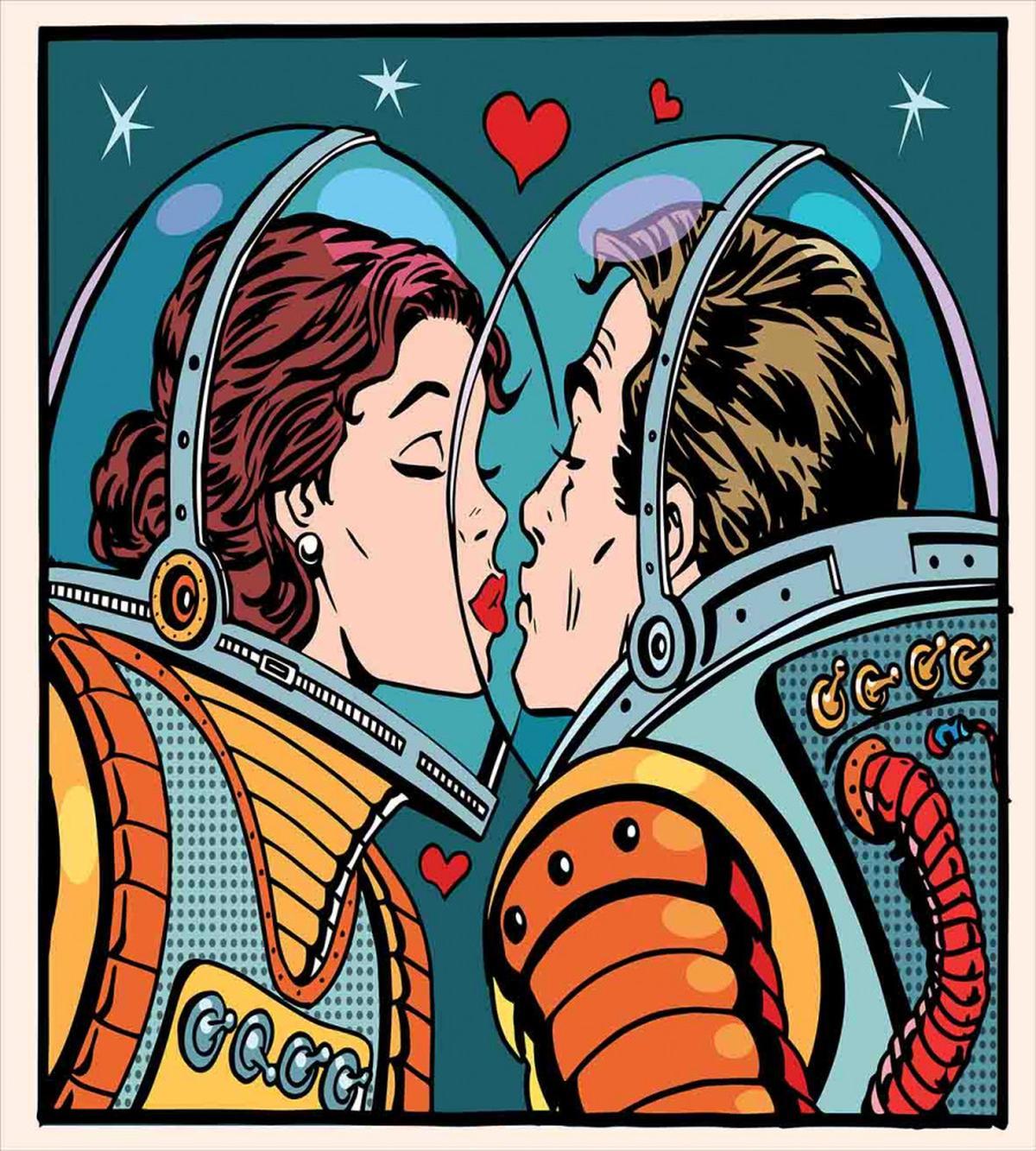 Cartoon Kiss in Space — Pattern