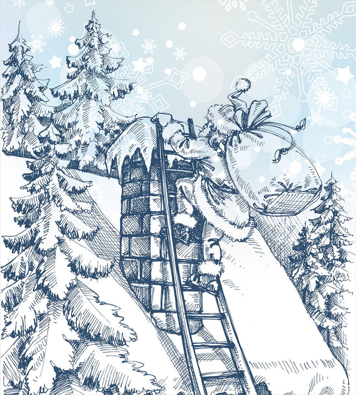 Outline Santa on Chimney — Pattern