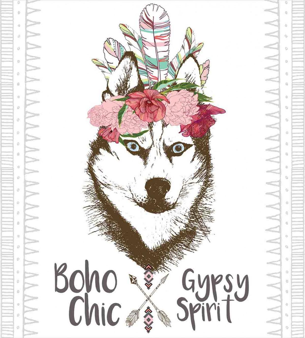 Flowers Feathers Husky — Pattern