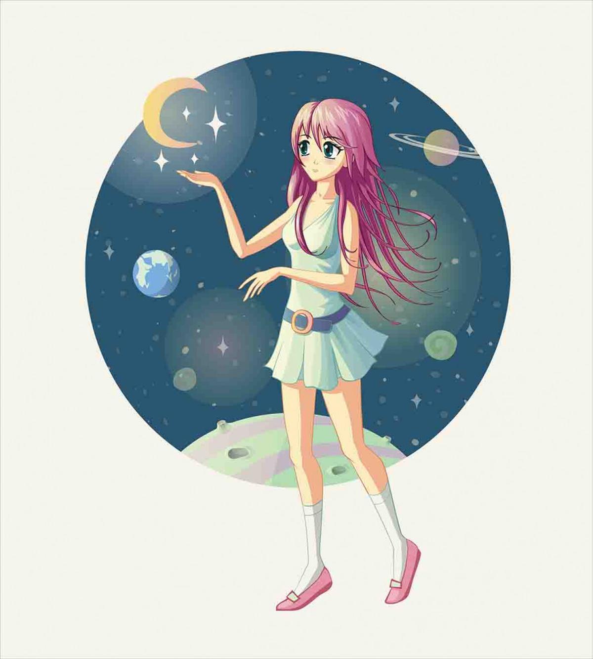 Girl with Stars in Space — Pattern