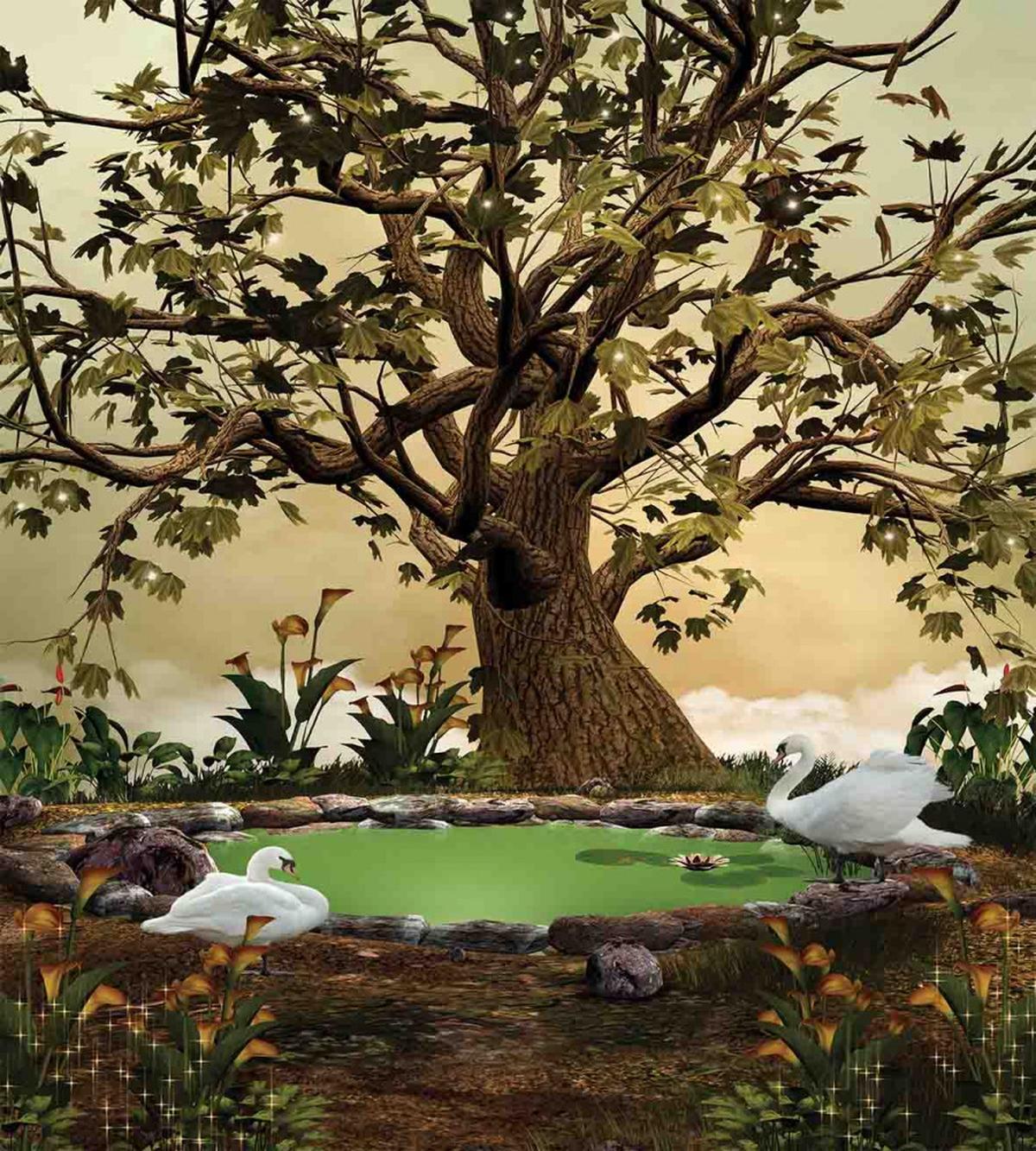 Forest Tree Pond and Swans — Pattern