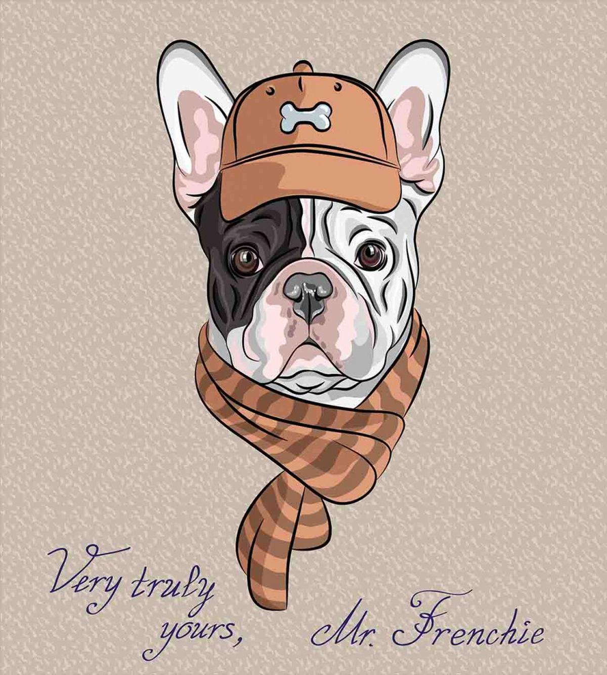 Hipster Bulldog with Cap Scarf — Pattern