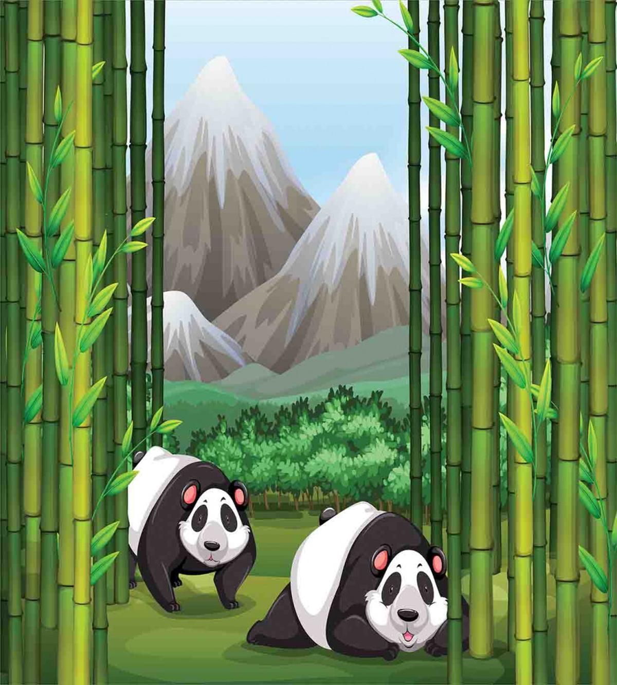 Panda Bear Trees Cartoon — Pattern