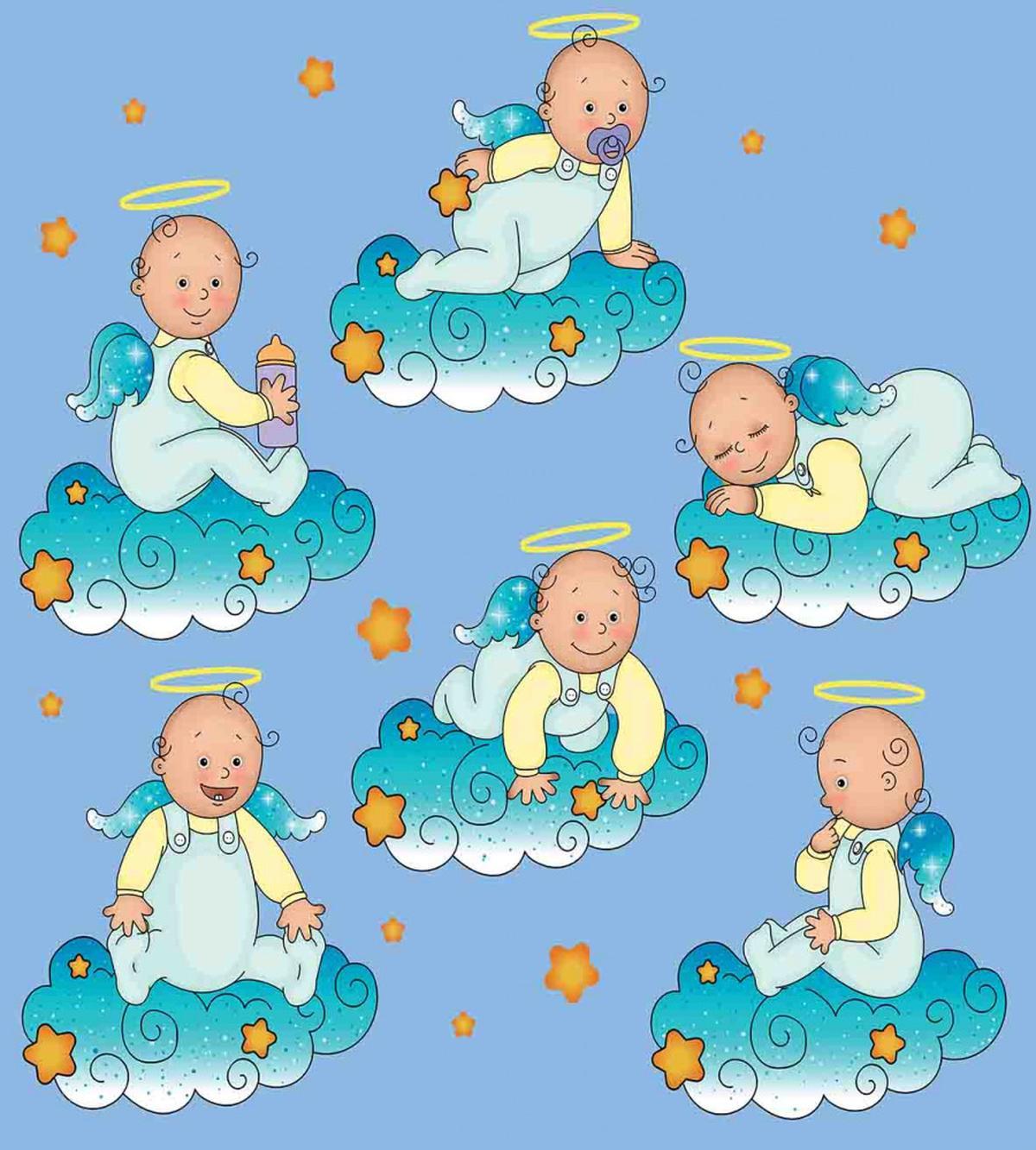 Babies on Clouds in Cartoon — Pattern
