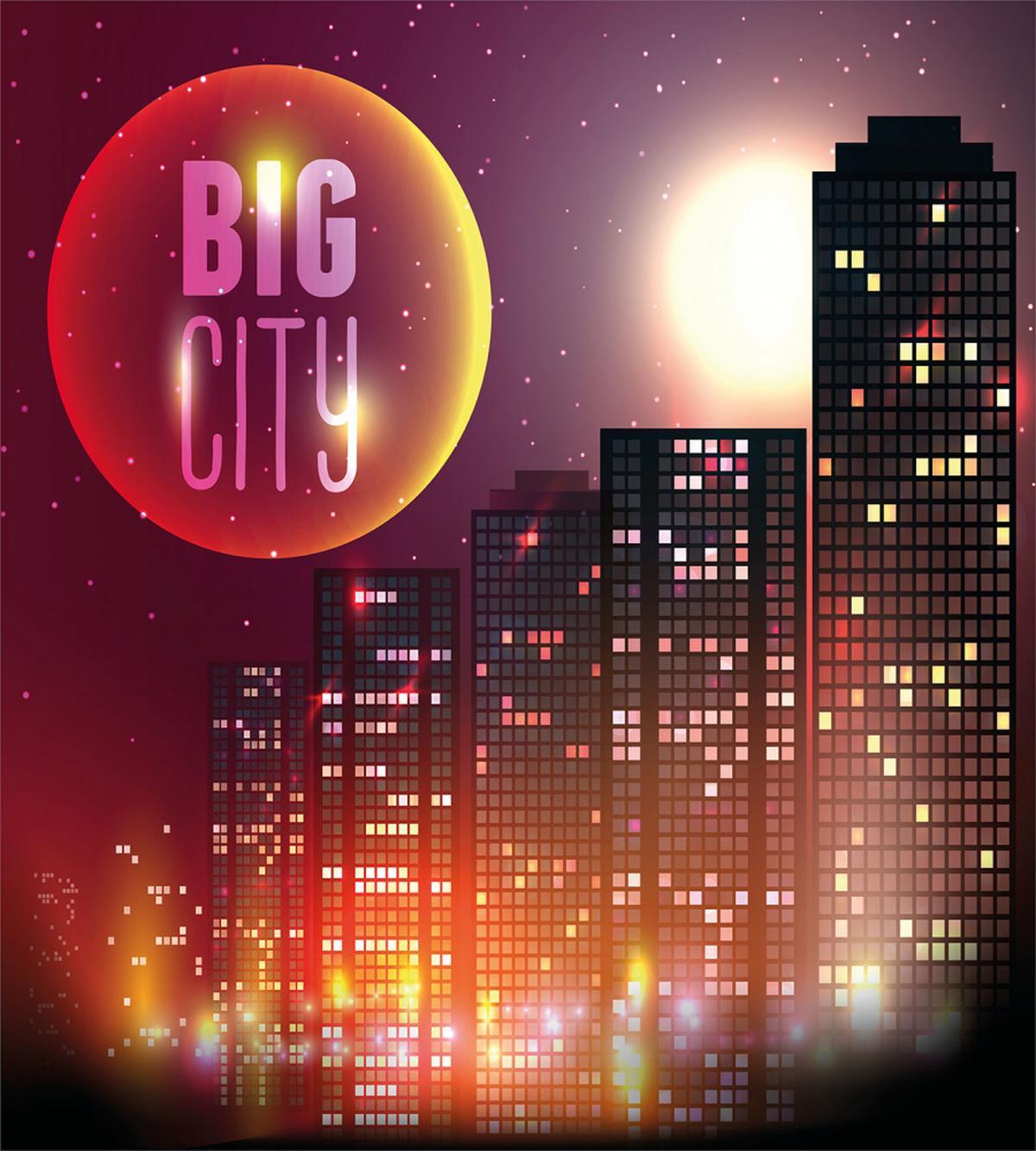 Urban City Night Skyline — Pattern