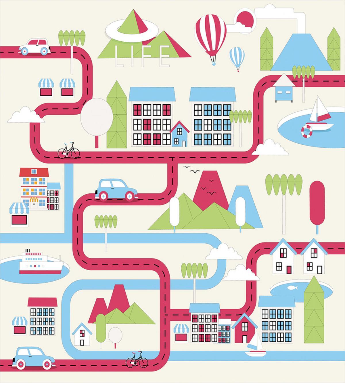 Cartoon Downtown Motif — Pattern