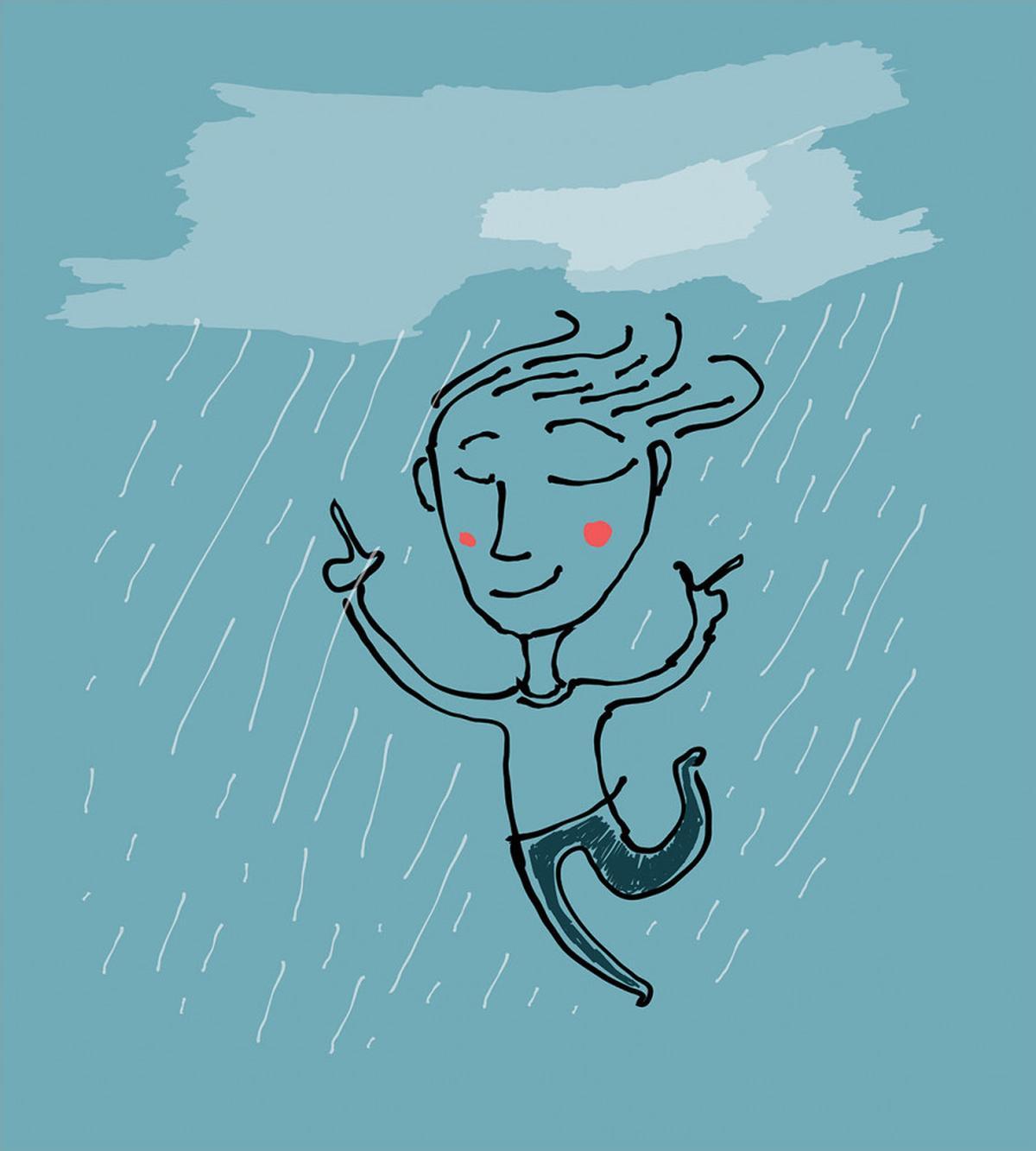 Hand Drawn Man Under the Rain — Pattern