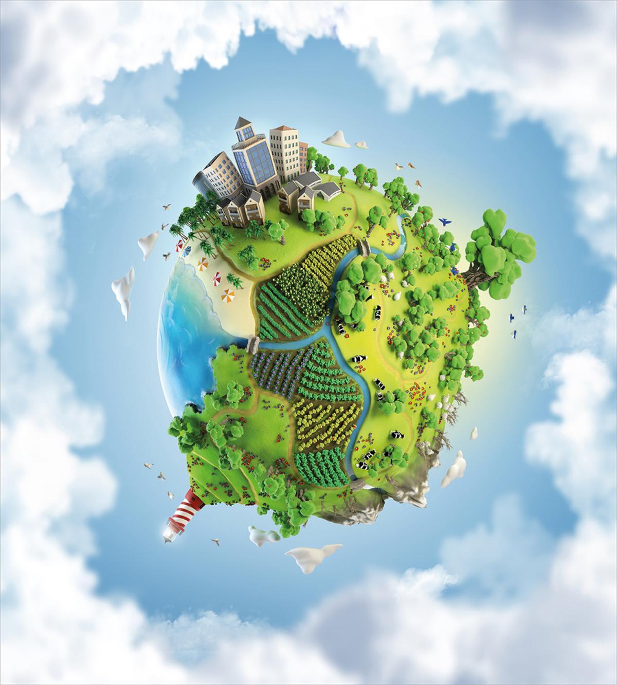 Cartoon Globe Greenery — Pattern