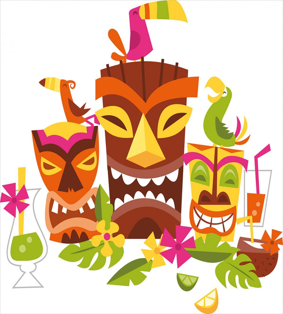 Tiki Masks Drinks Birds — Pattern