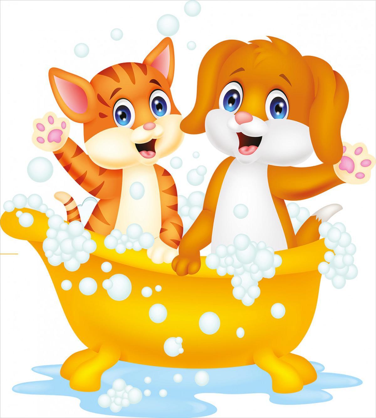 Cartoon Cat and Dog Bath — Pattern