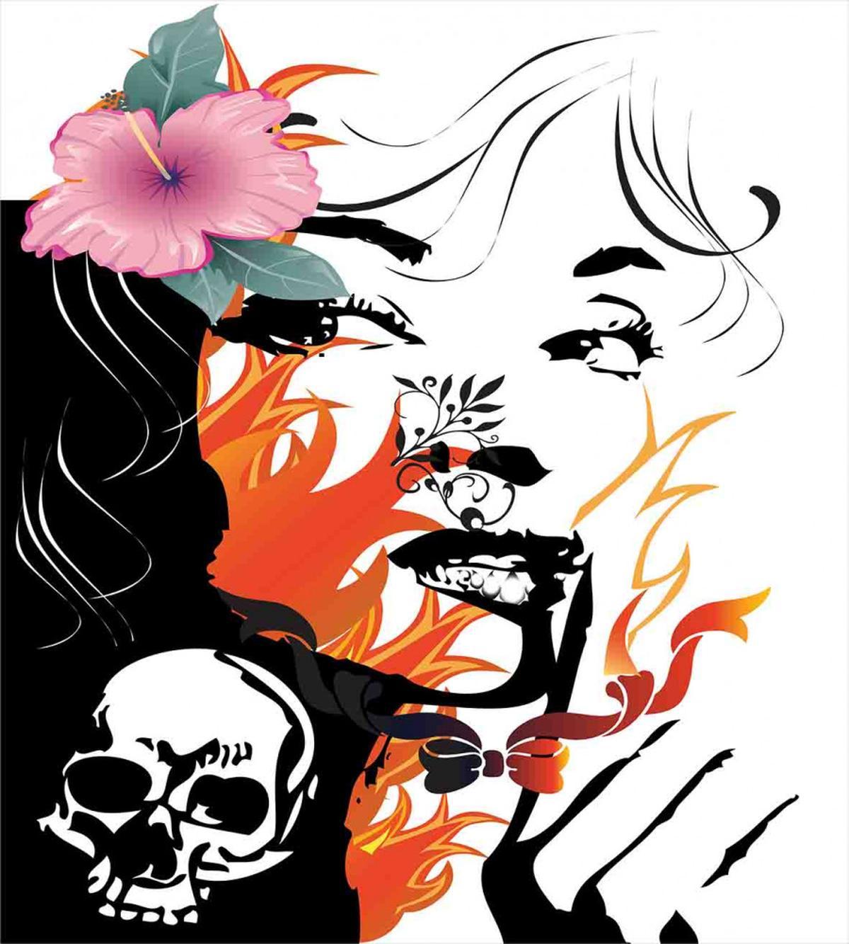 Pink Flower and Skull — Pattern
