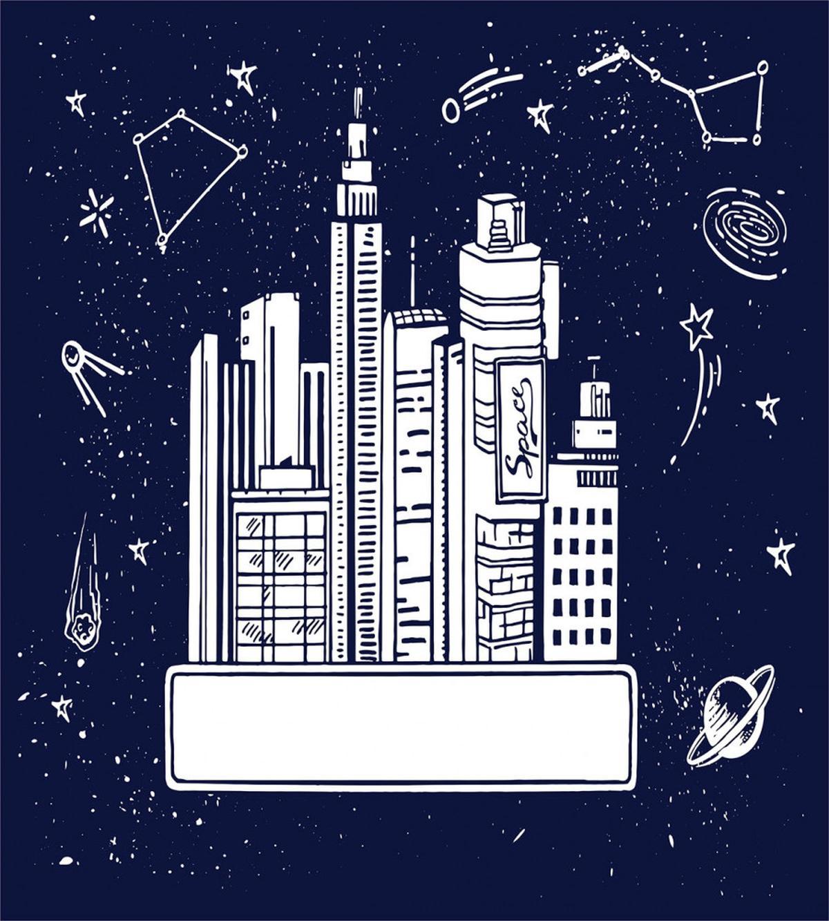 Megacity in Space Doodle — Pattern