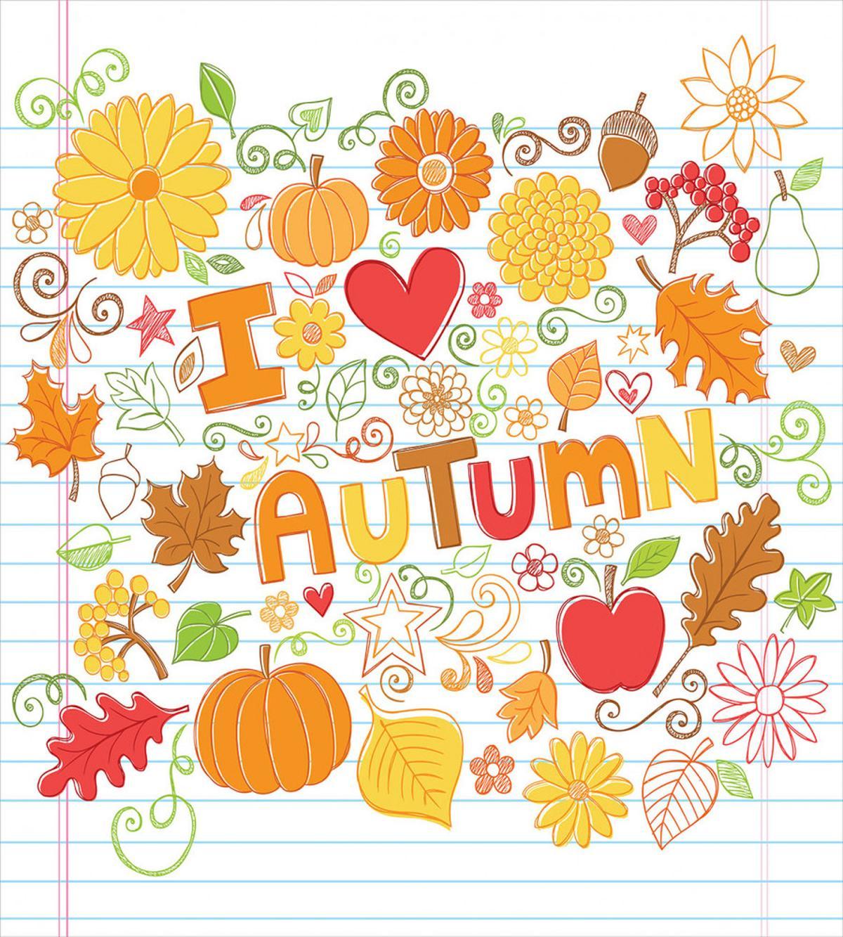 I Love Autumn Sketchy Doodle — Pattern