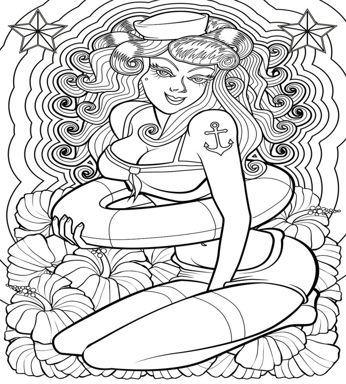 Pin up Girl Stars Flowers — Pattern