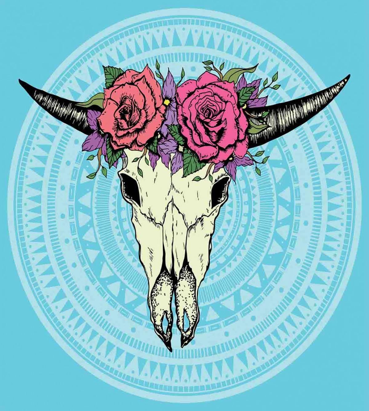 Buffalo Skull with Flowers — Pattern