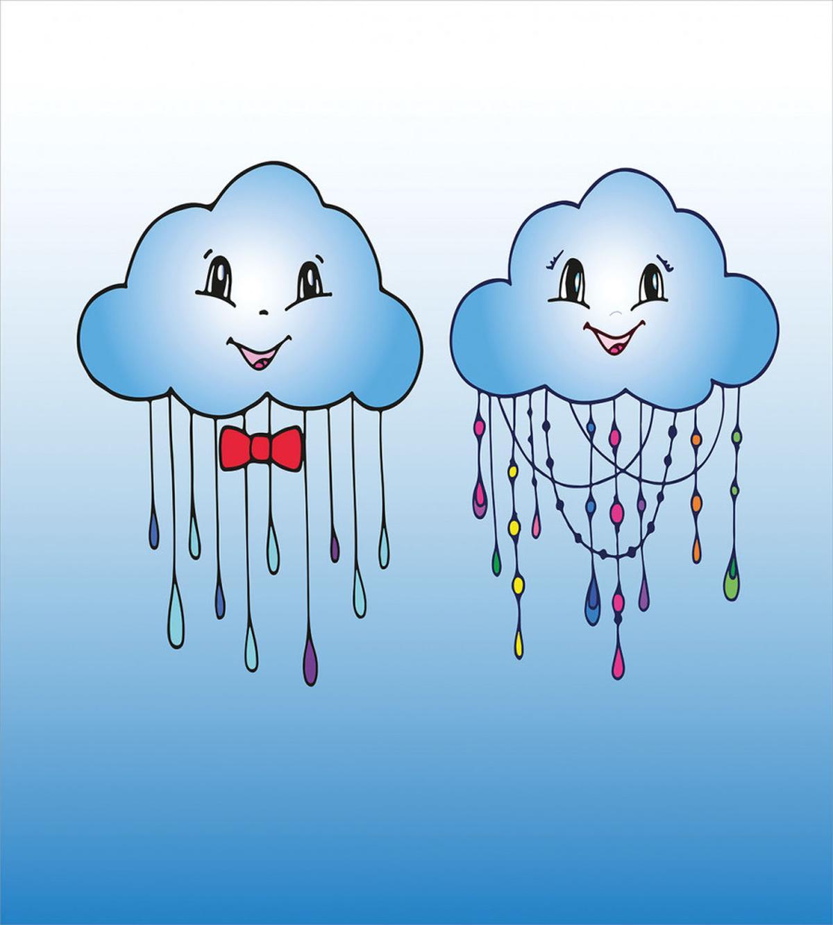 Doodle Clouds with Rain — Pattern