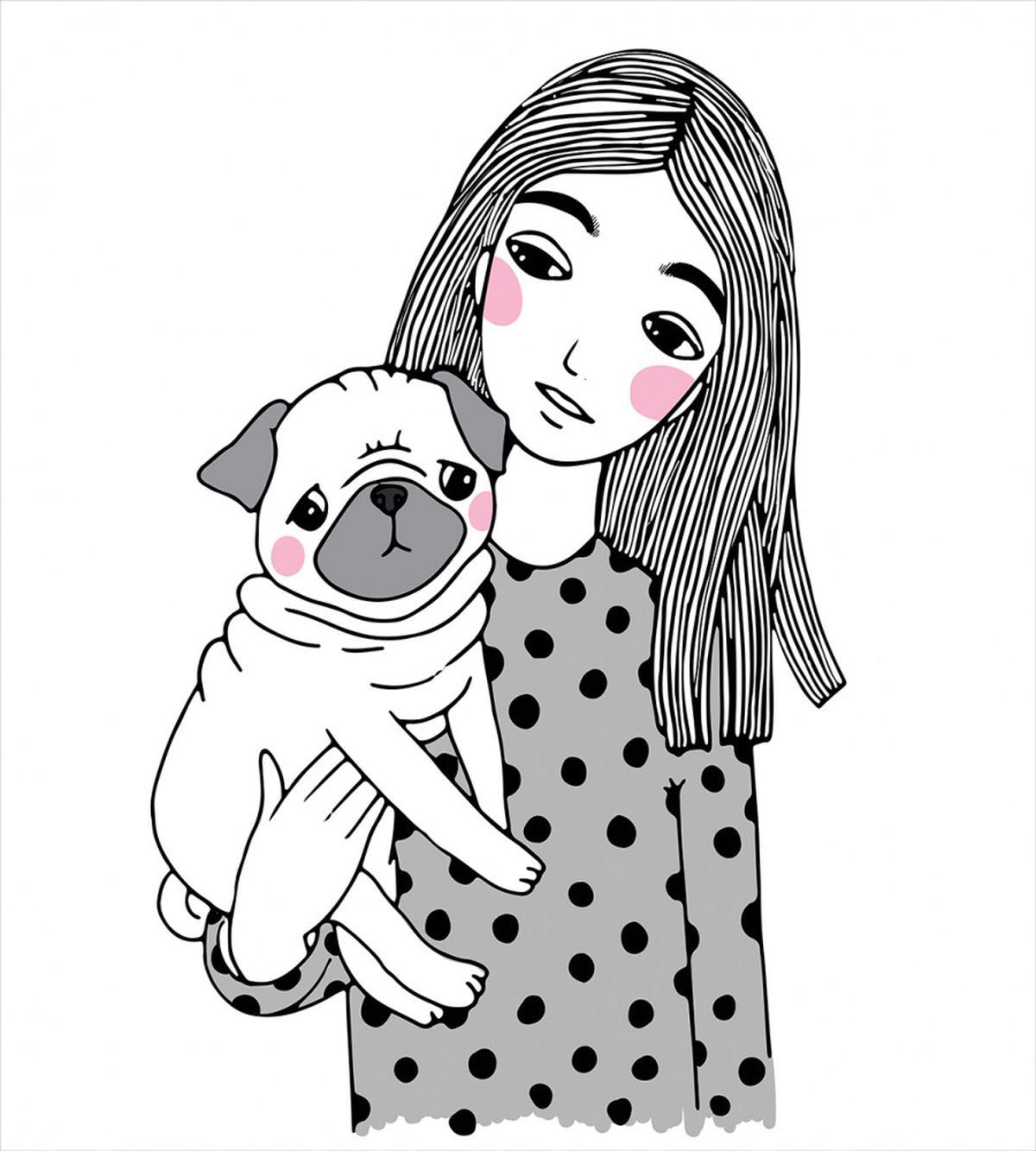 Girl Holding Her Pug Love — Pattern