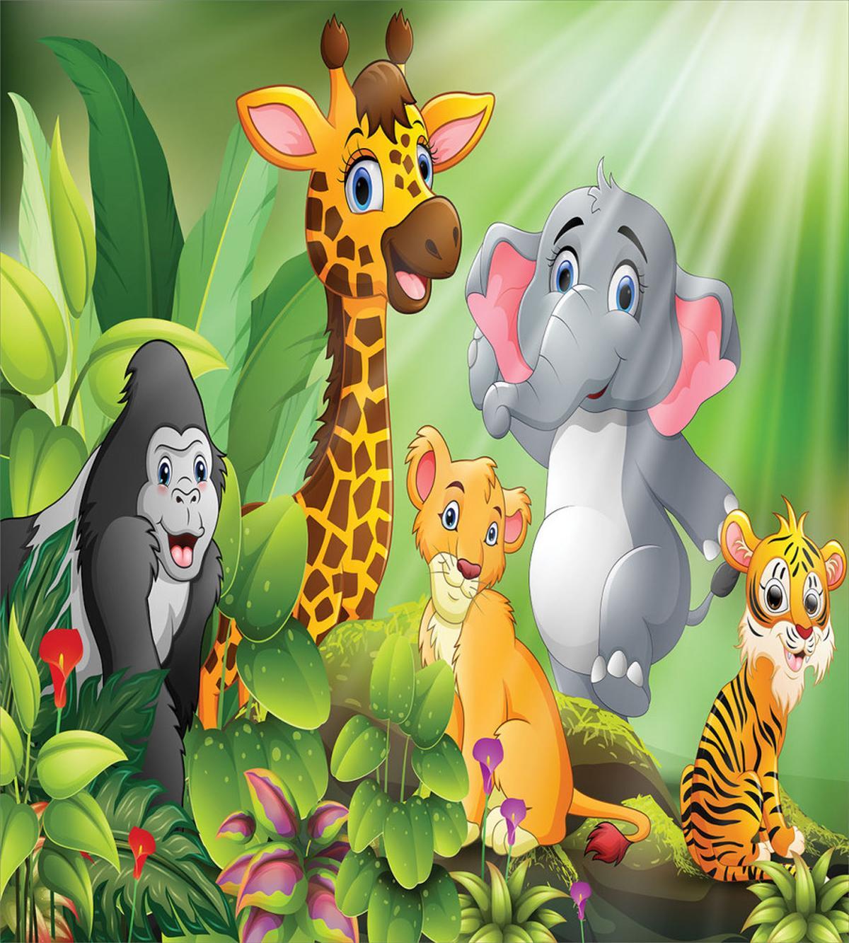 Cartoon Style Wild Animals — Pattern
