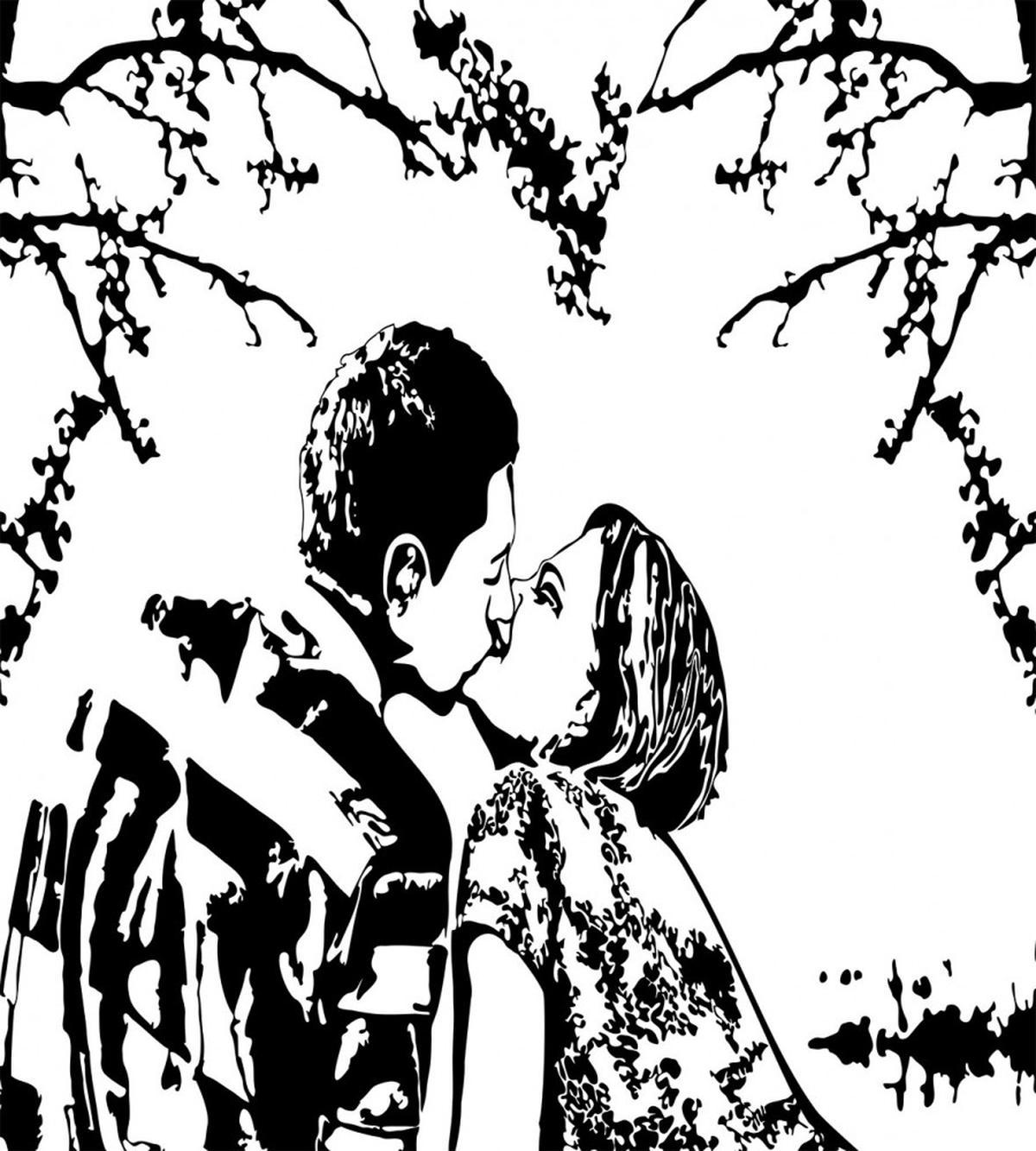 Young Couple in Love Print — Pattern