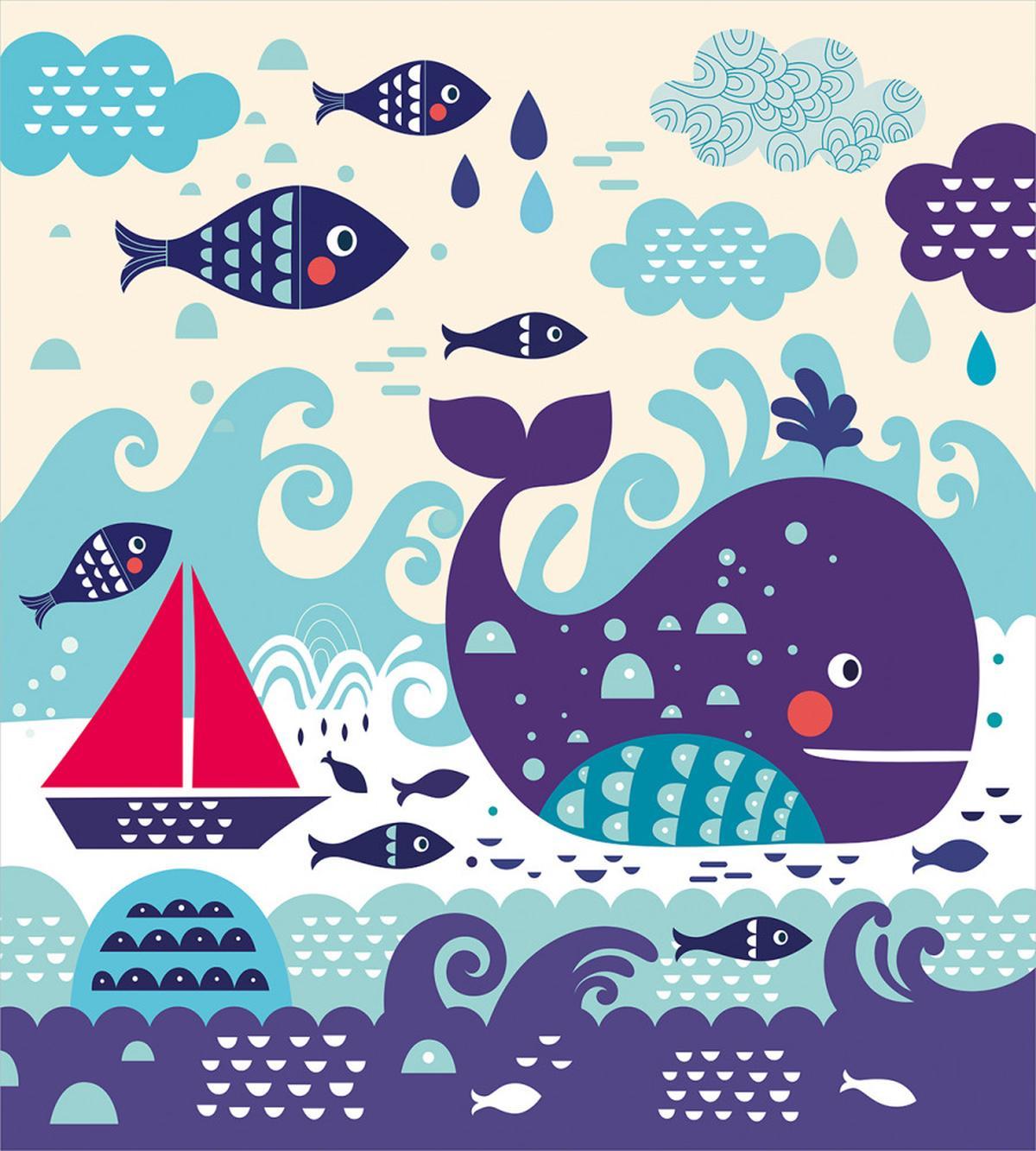 Cartoon Whale an Fishes — Pattern