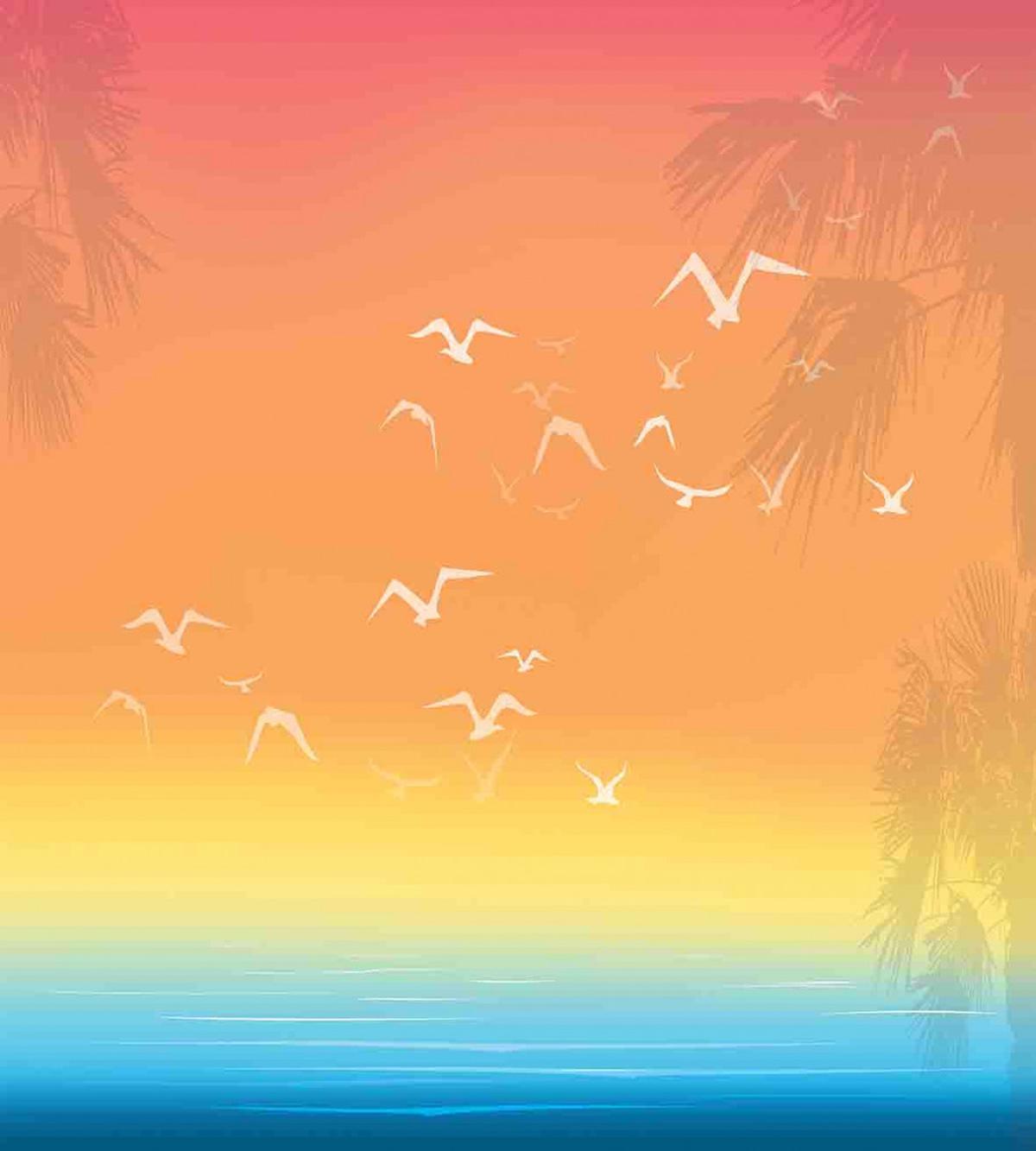 Seagull Palm Trees Sun — Pattern