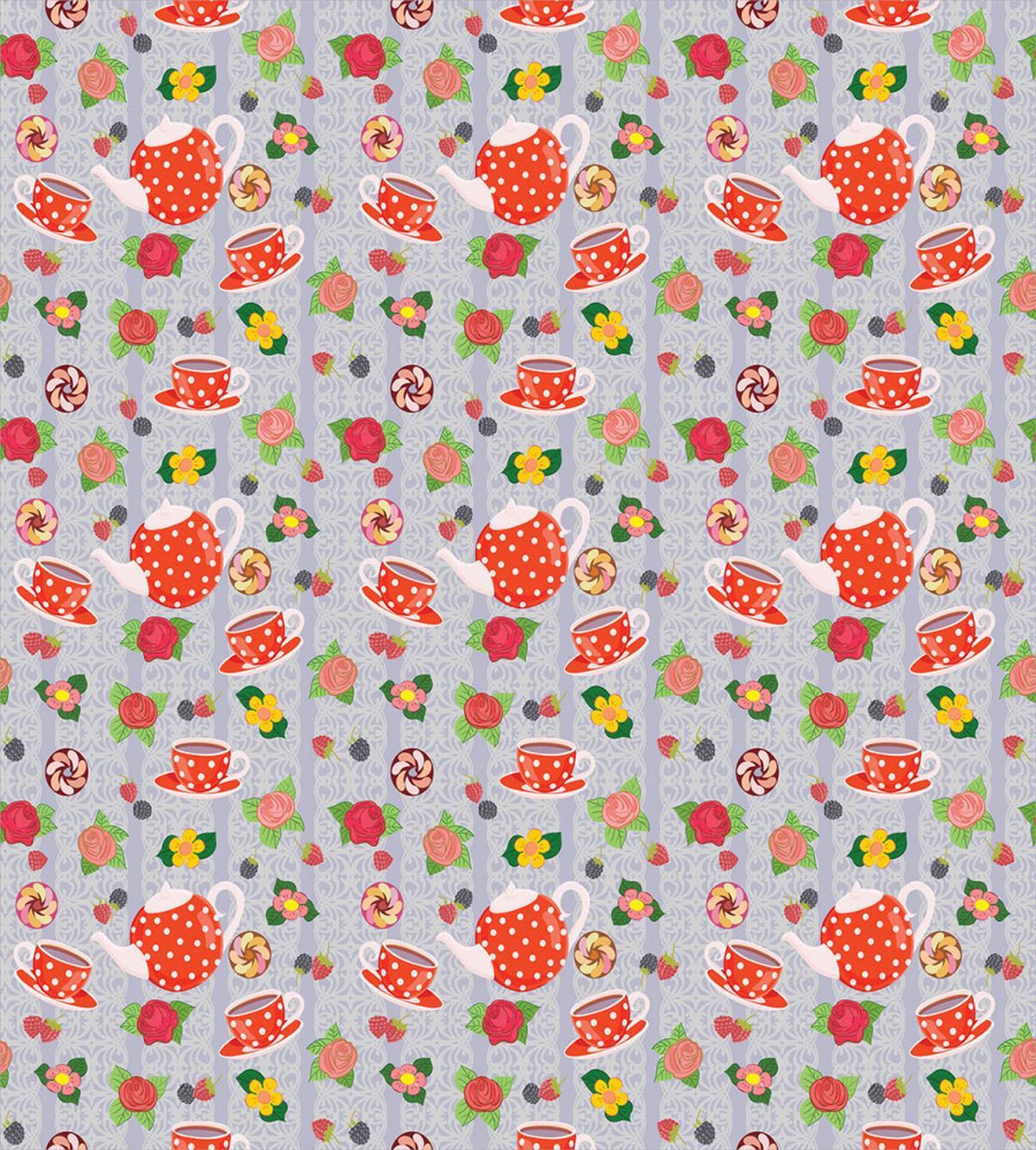 Cartoon Tea Pots Roses — Pattern