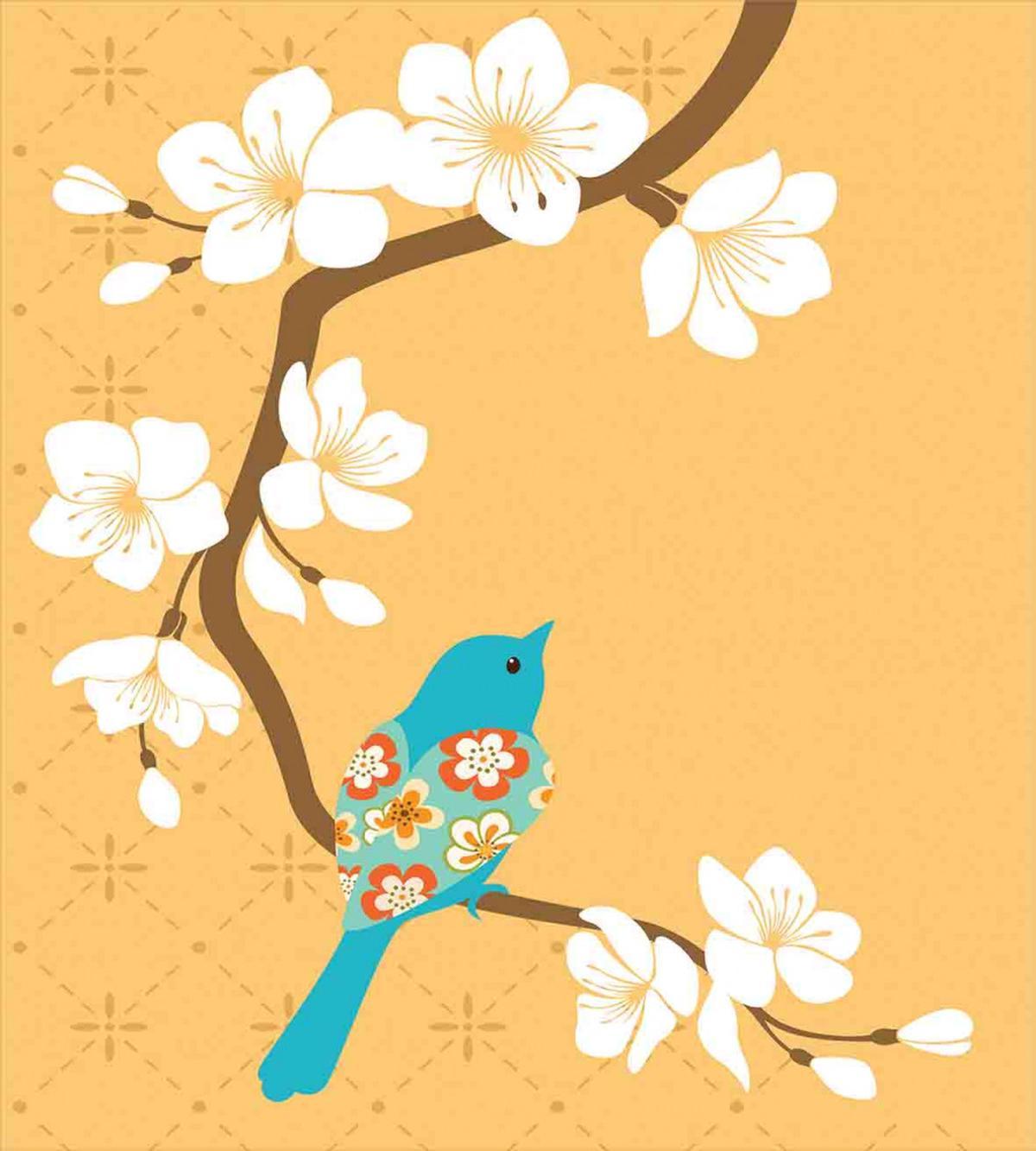 Birds on Cherry Blossom — Pattern