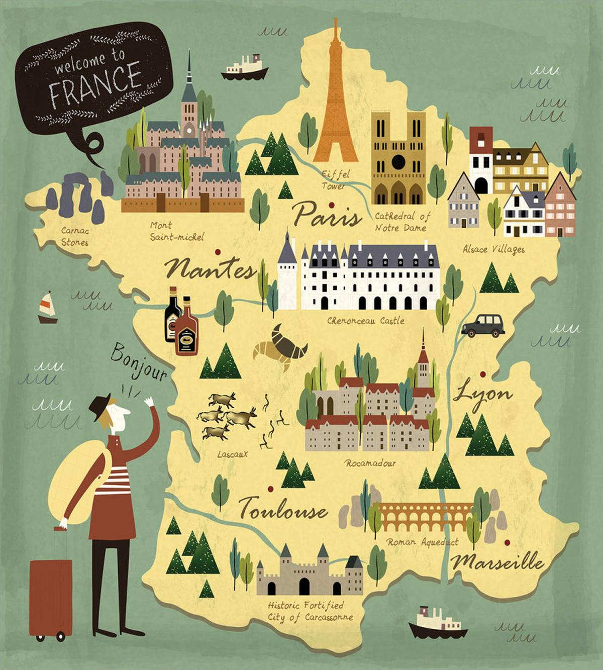Travel Landmarks Map Doodle — Pattern