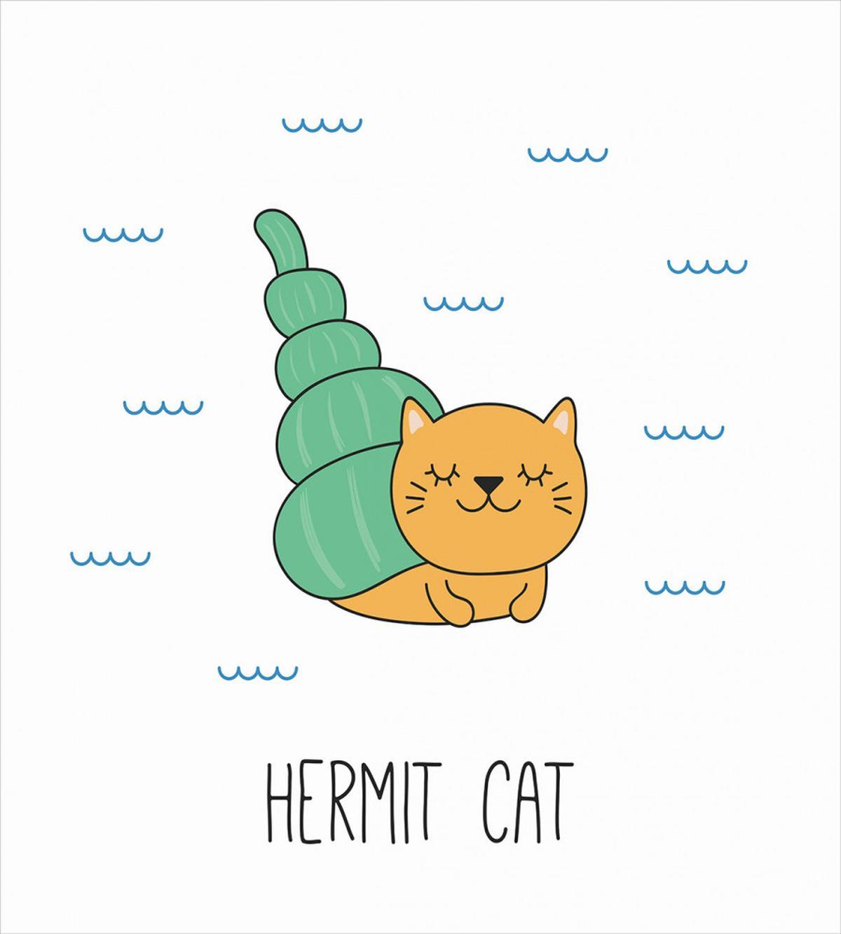 Hermit Cat Graphic Cartoon Wave — Pattern