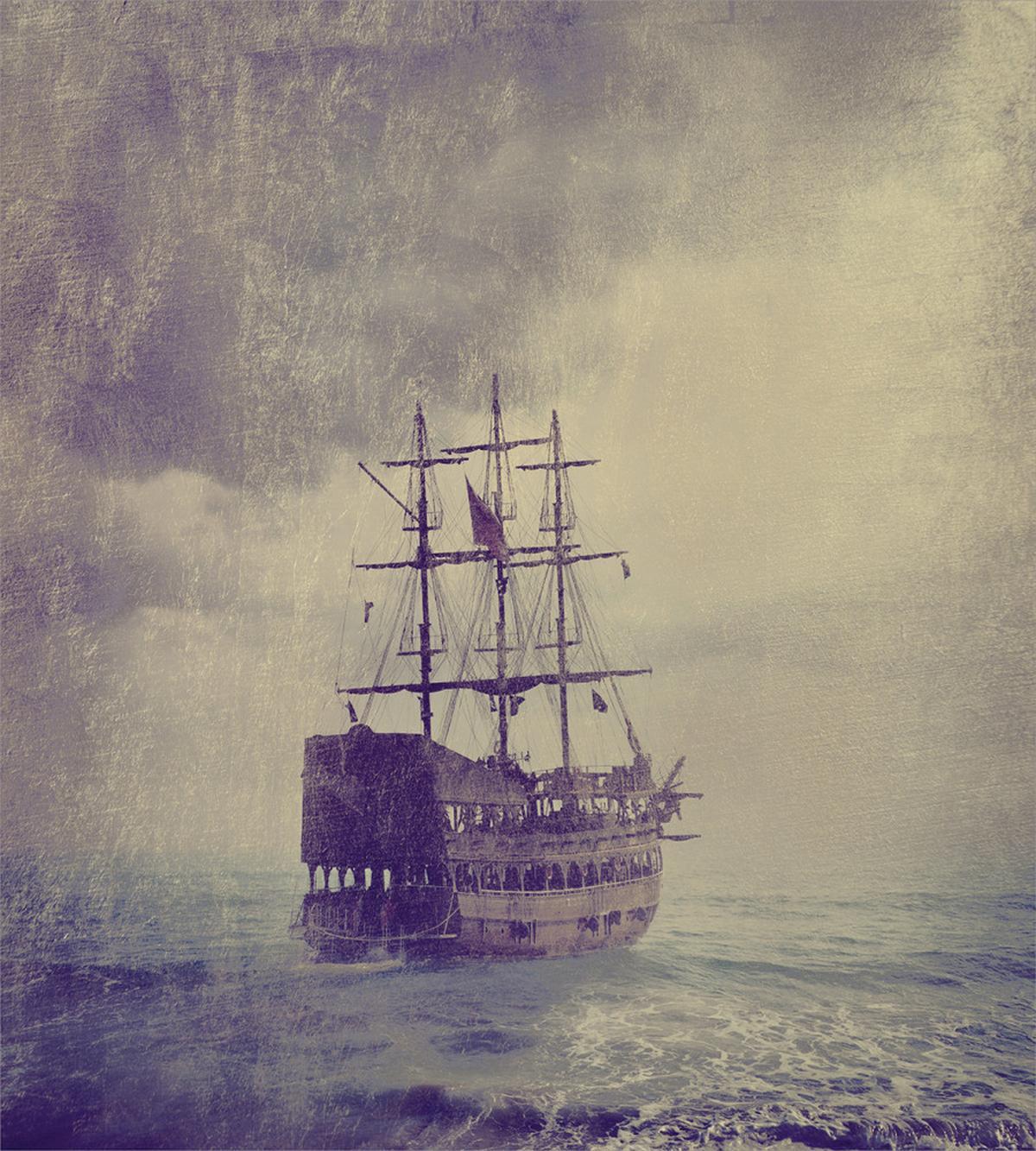 Old Pirate Ship in Sea — Pattern