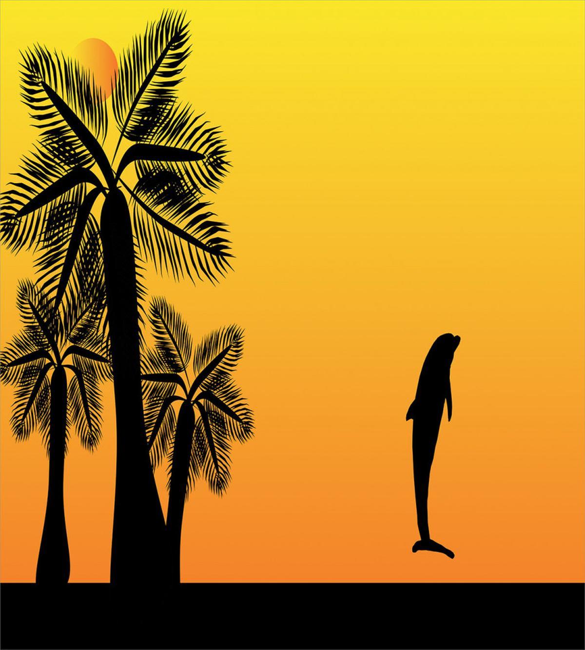 Ombre Sunset Palms Dolphin — Pattern