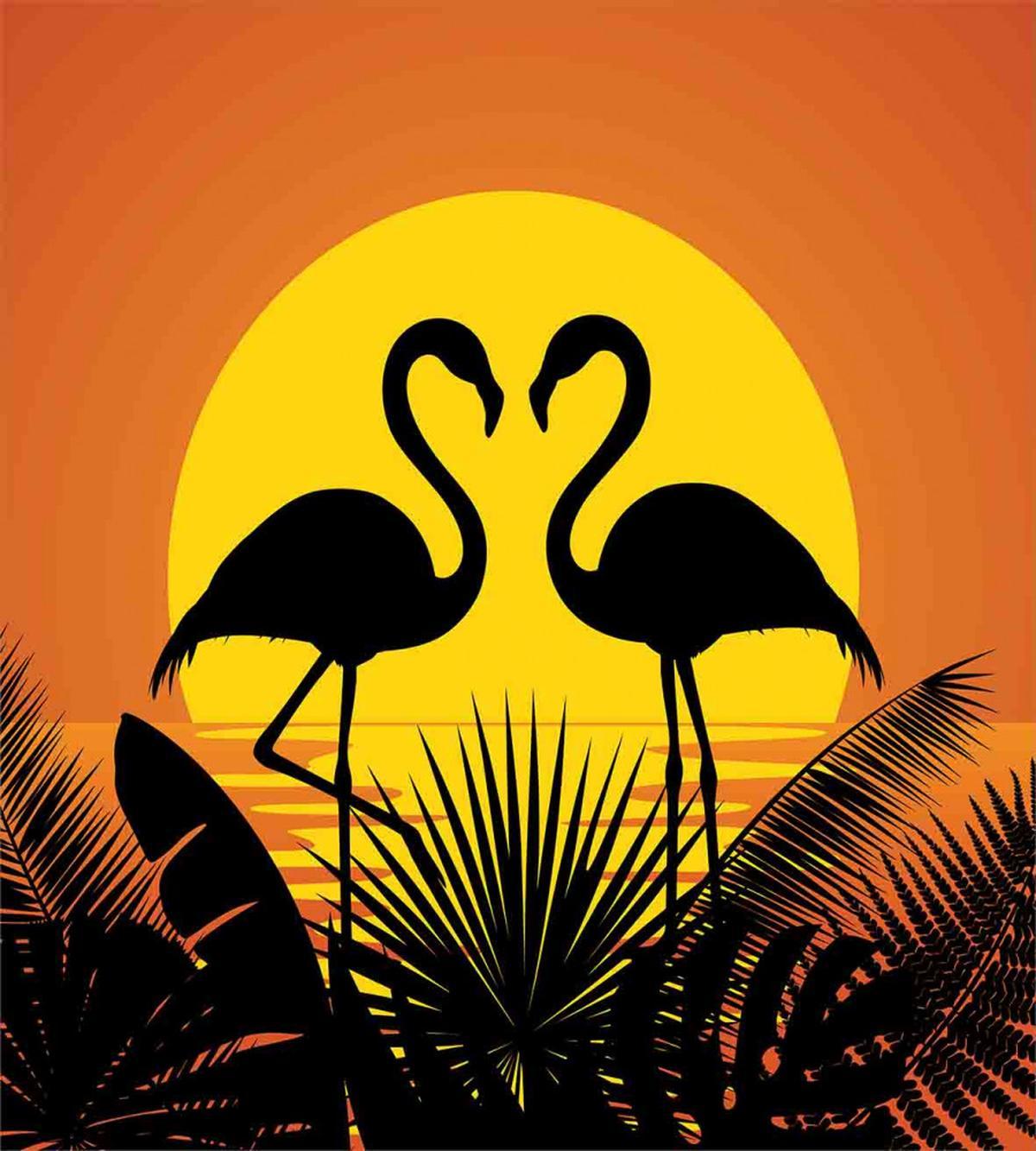 Sunset Flamingo Leaves — Pattern