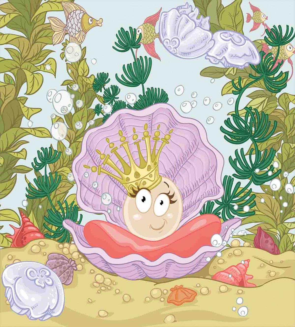 Cartoon Pearl on Shell — Pattern