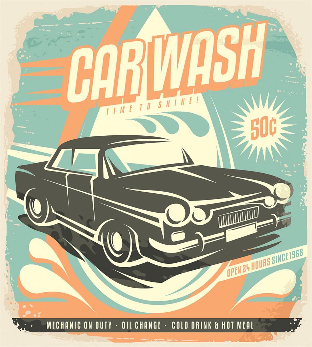 Retro Car Wash Poster — Pattern