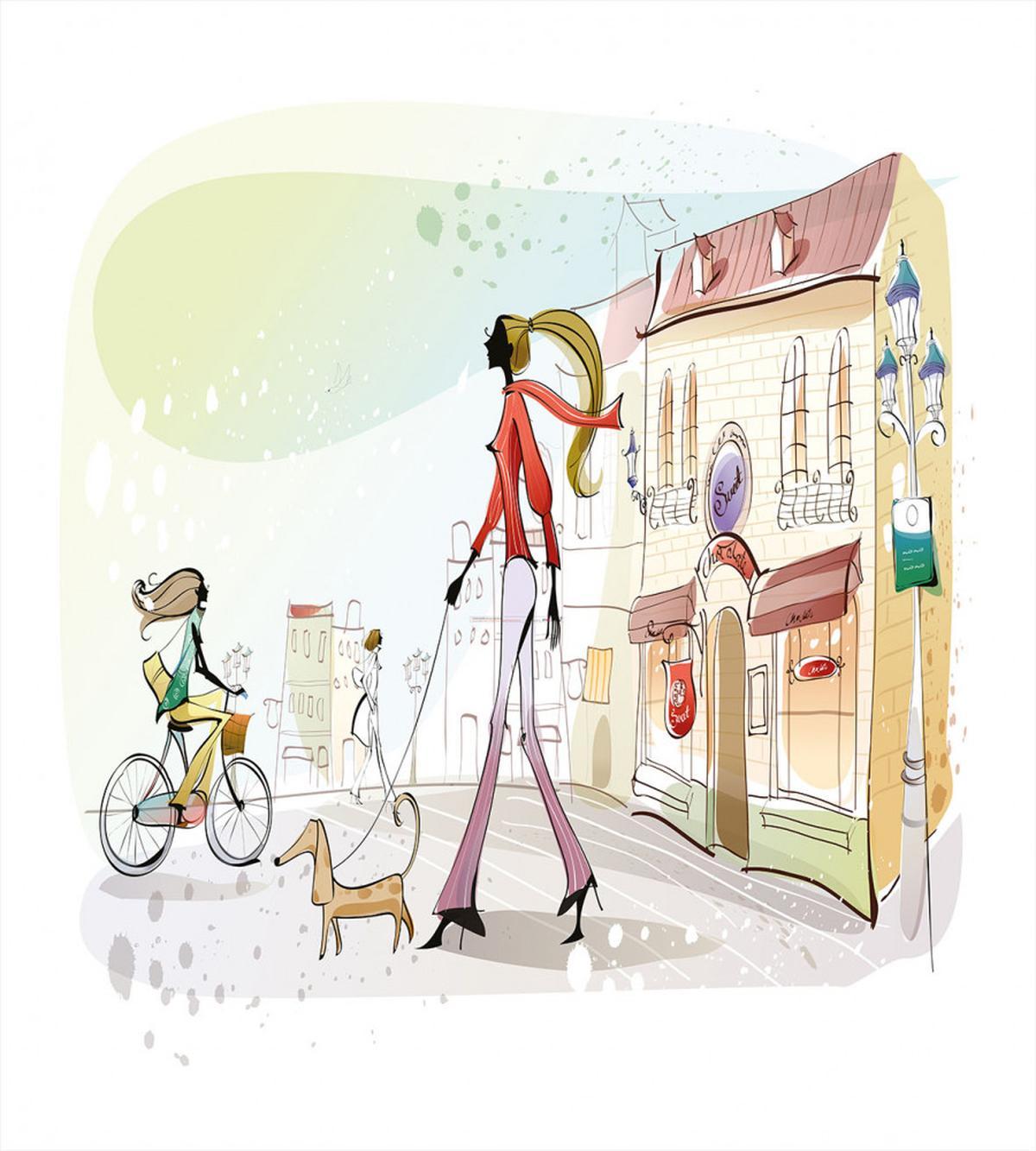 Woman Walking Her Dog — Pattern