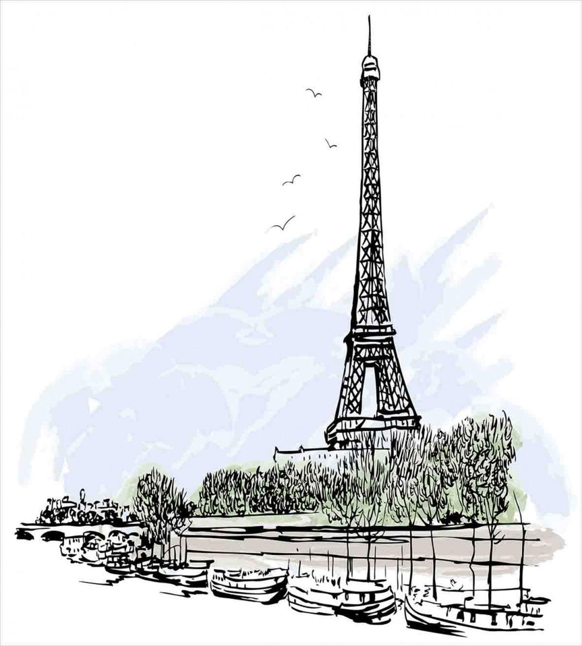 Eiffel Tower Birds Trees — Pattern