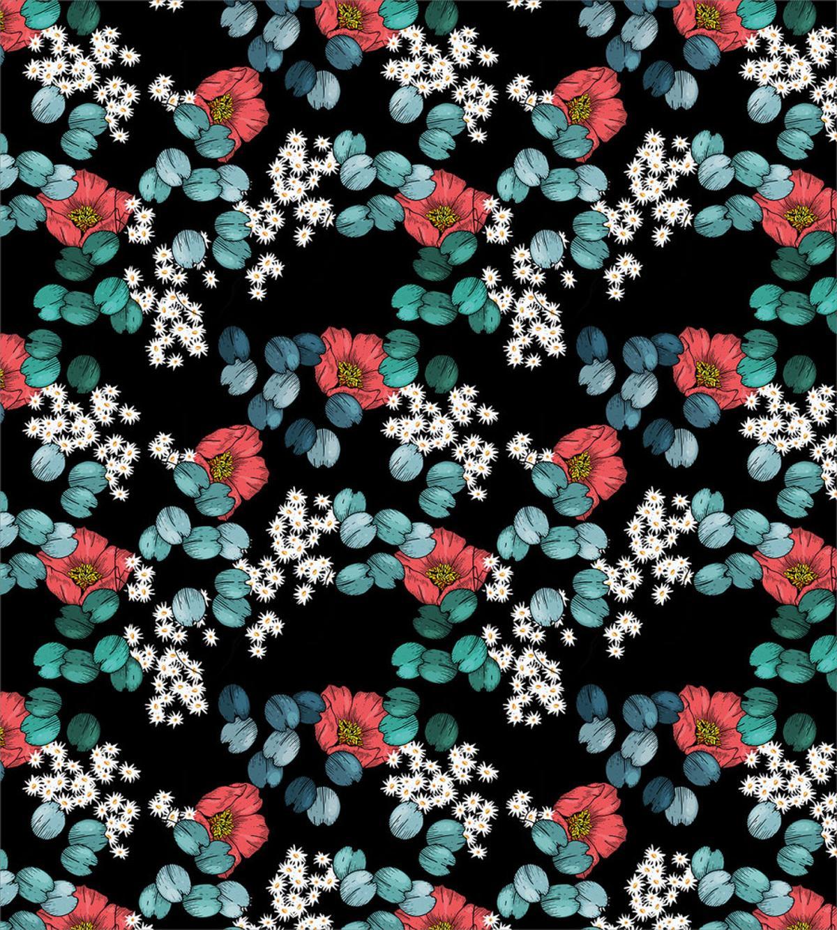 Peony Daisy and Leaves Art — Pattern
